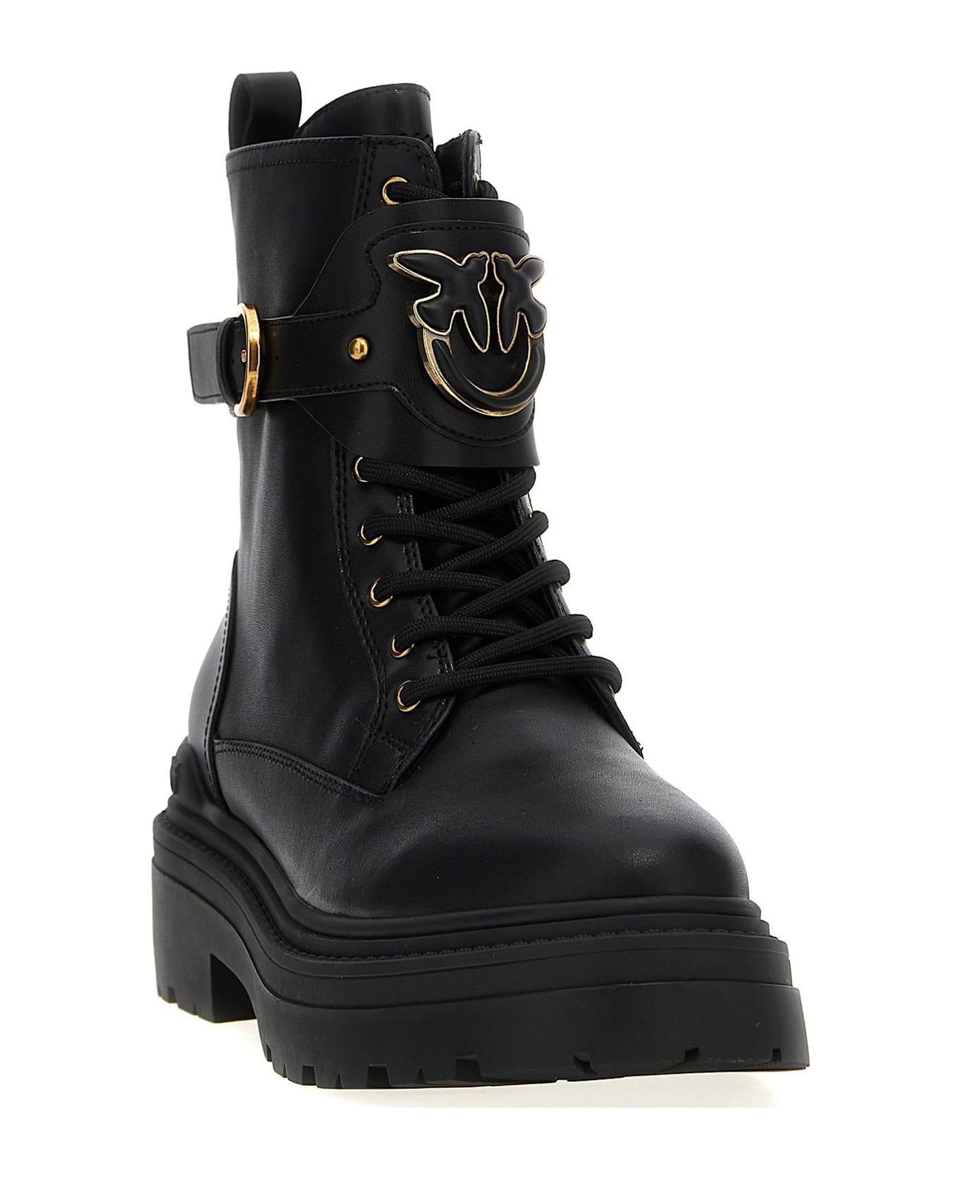 Pinko Logo Plaque Combat Boots - Black