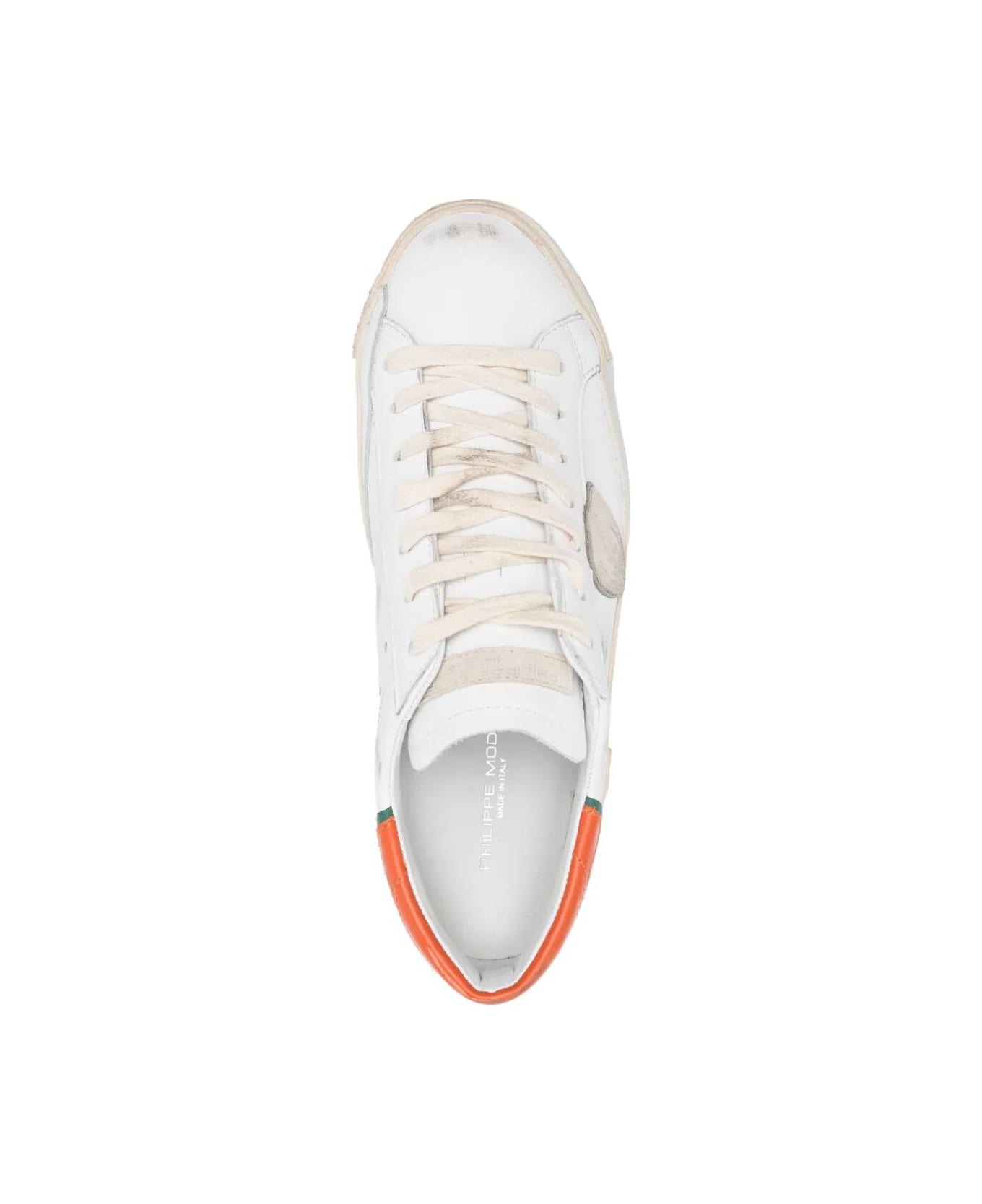 Philippe Model Prsx Low Man Sneakers - Vintage Calf Leather White Orange