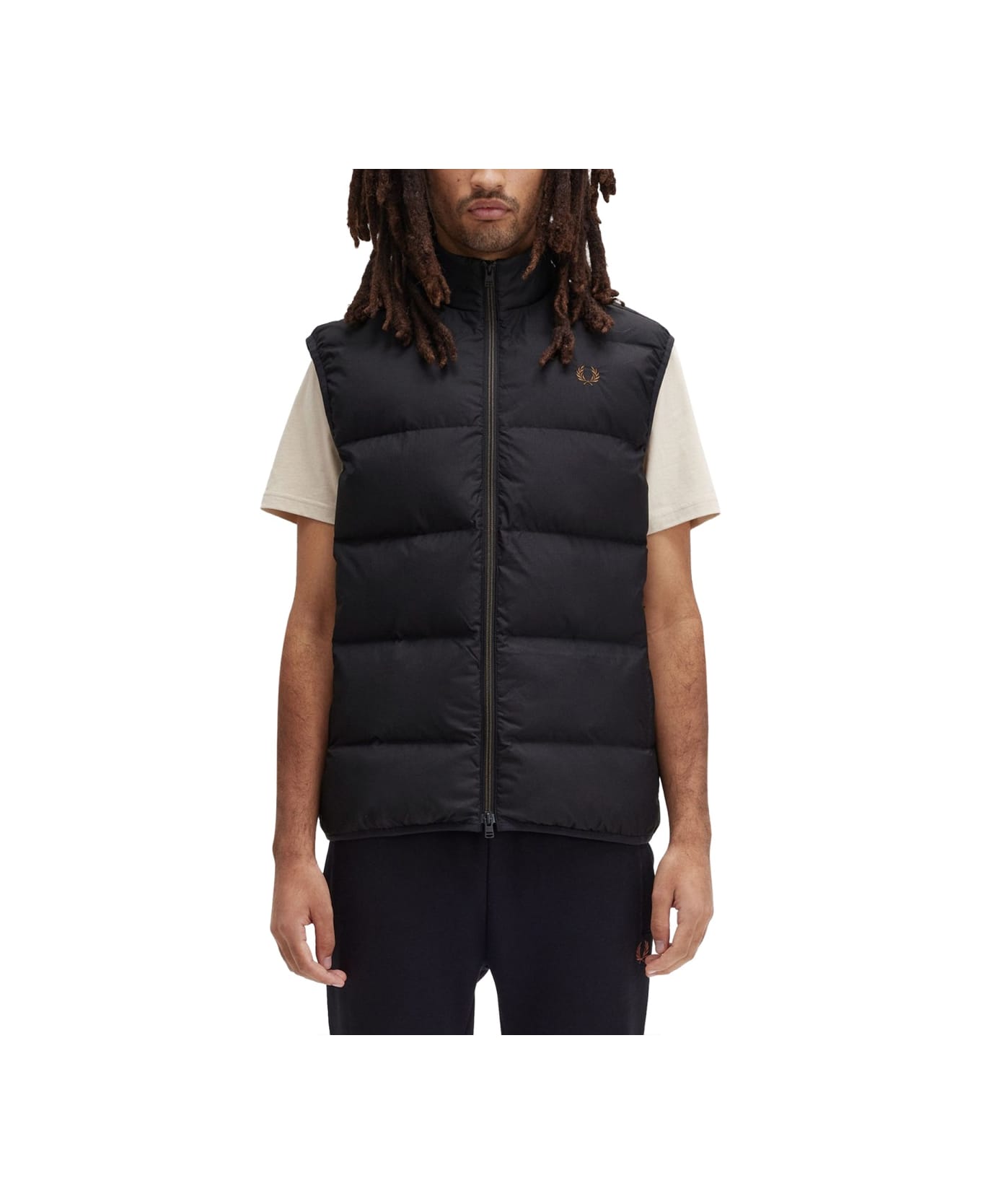 Fred Perry Down Vest With Logo - BLACK