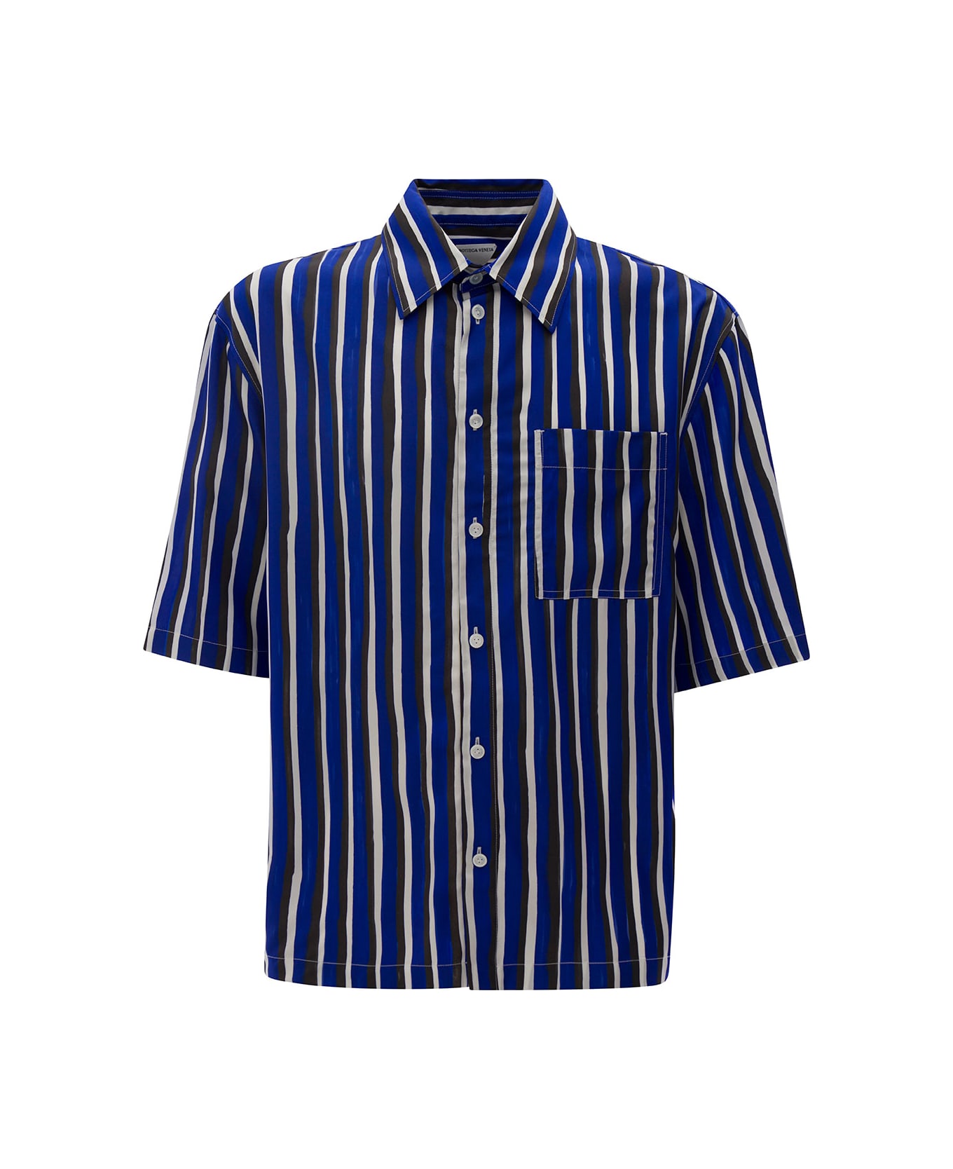 Bottega Veneta Short Sleeve Striped Blue Shirt In Viscose Man - Blu