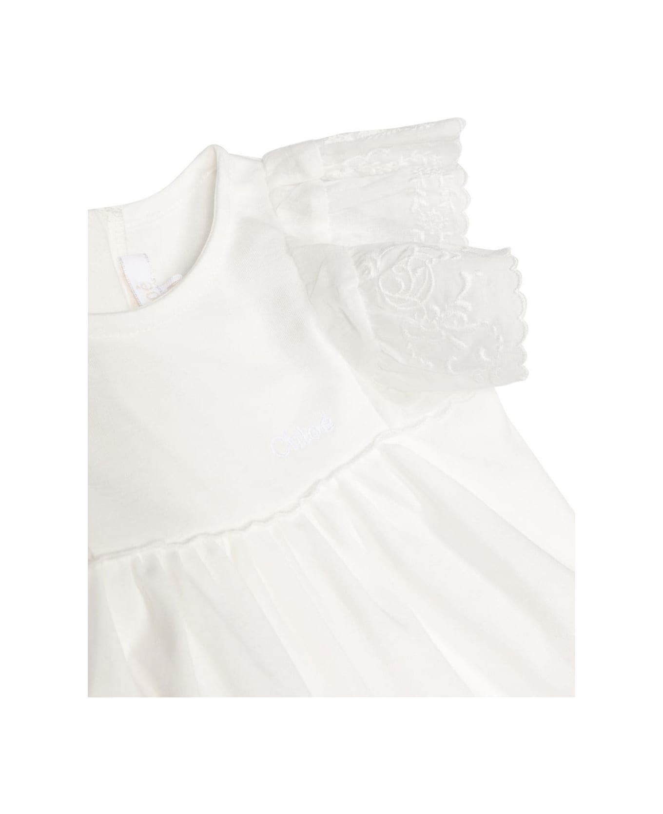 Chloé White Romper With Volant And Embroidered Logo In Cotton Girl - White ボディスーツ＆セットアップ