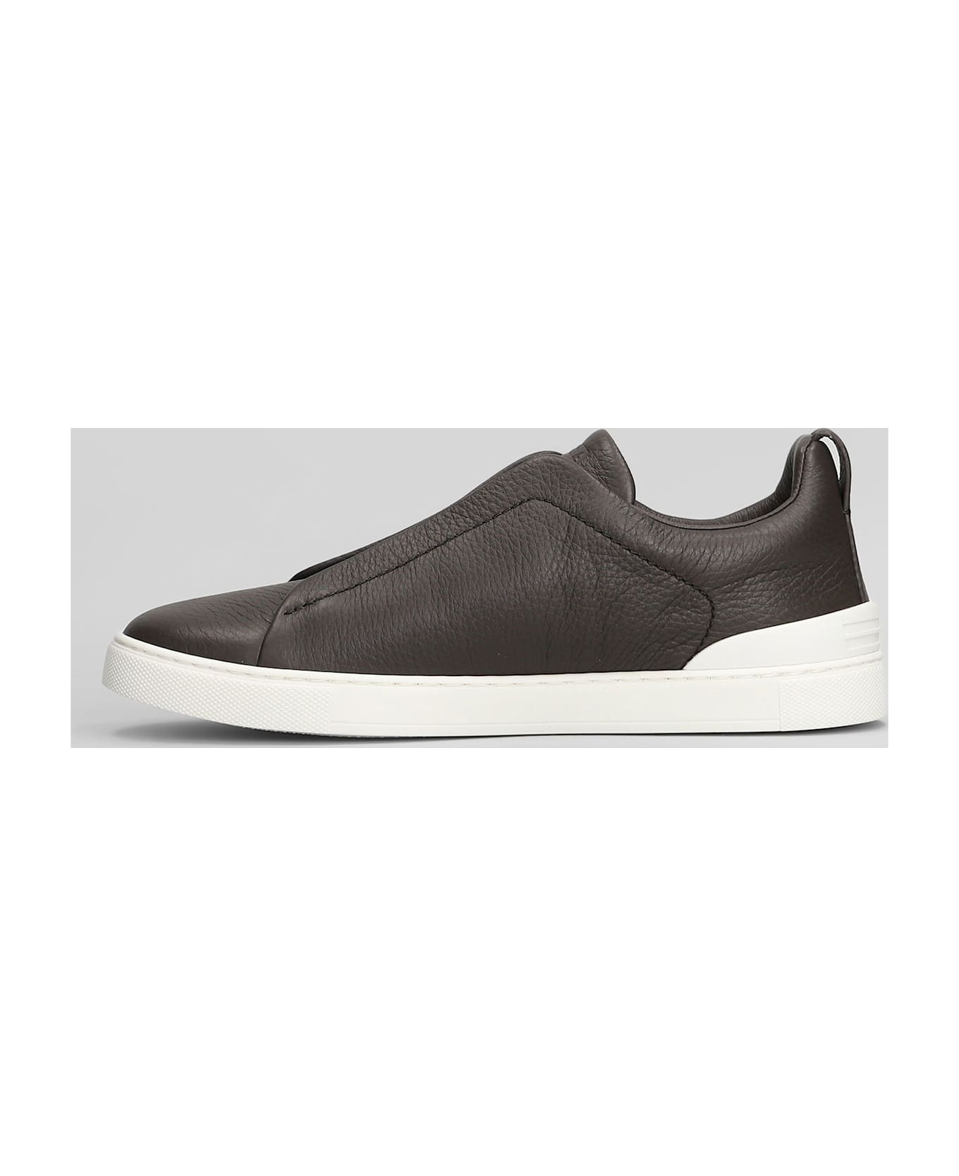 Zegna Triple Stitch Sneakers In Brown Leather - brown