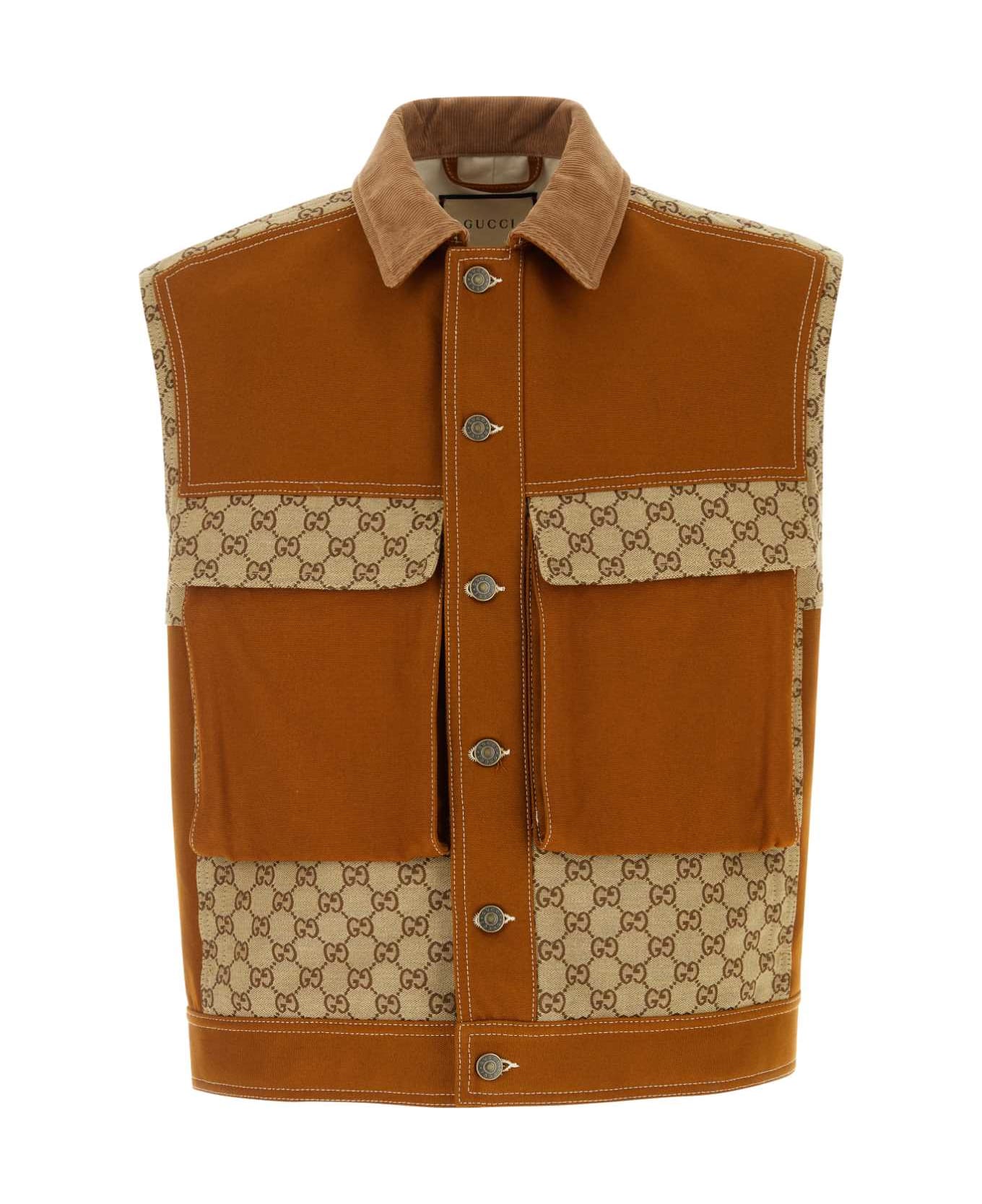 Gucci Multicolor Cotton Vest - BURNET BROWN/MIX