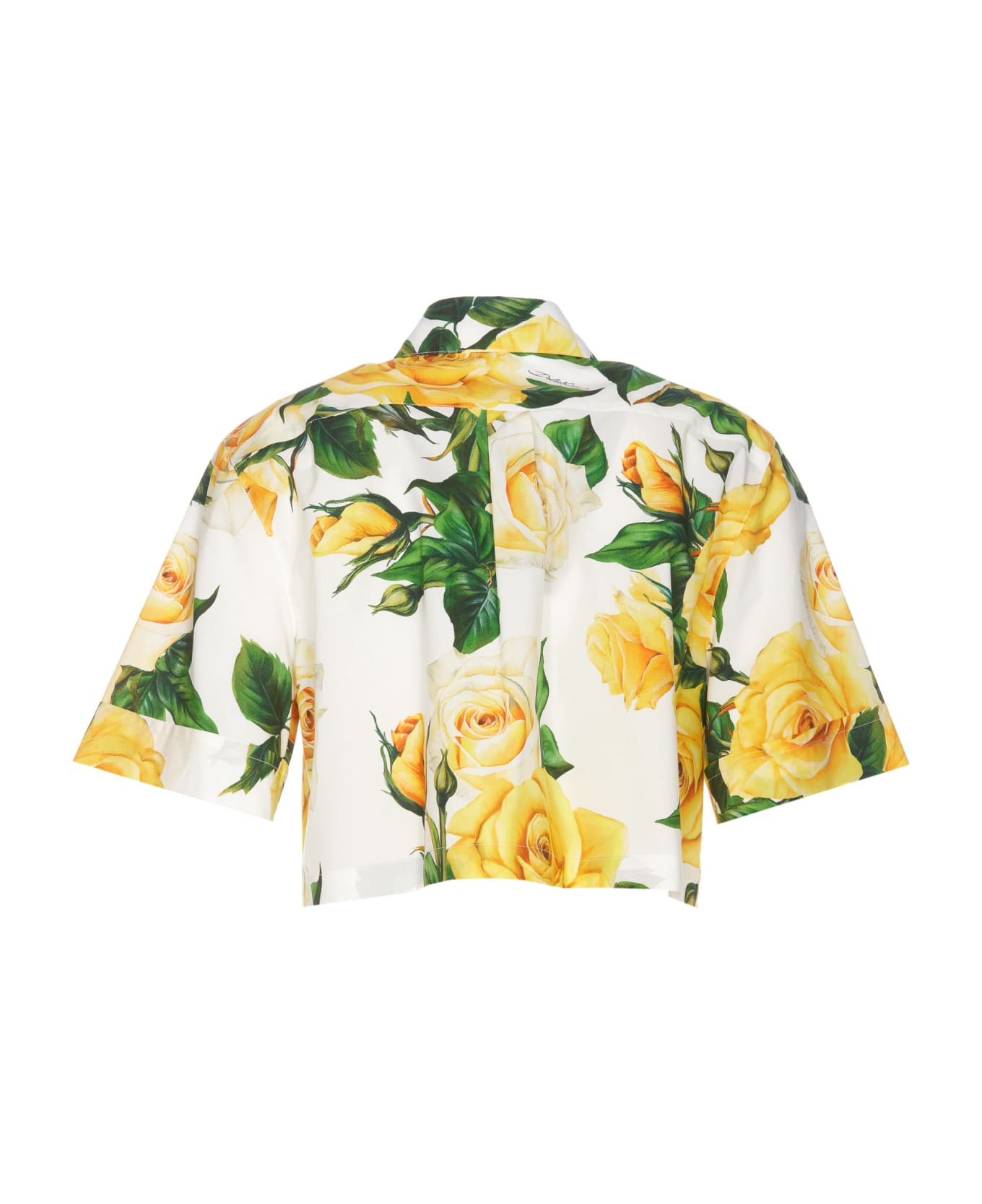 dolce denim & Gabbana White T-shirt For Baby Boy With Logo Roses Print Cropped Shirt - YELLOW ROSES