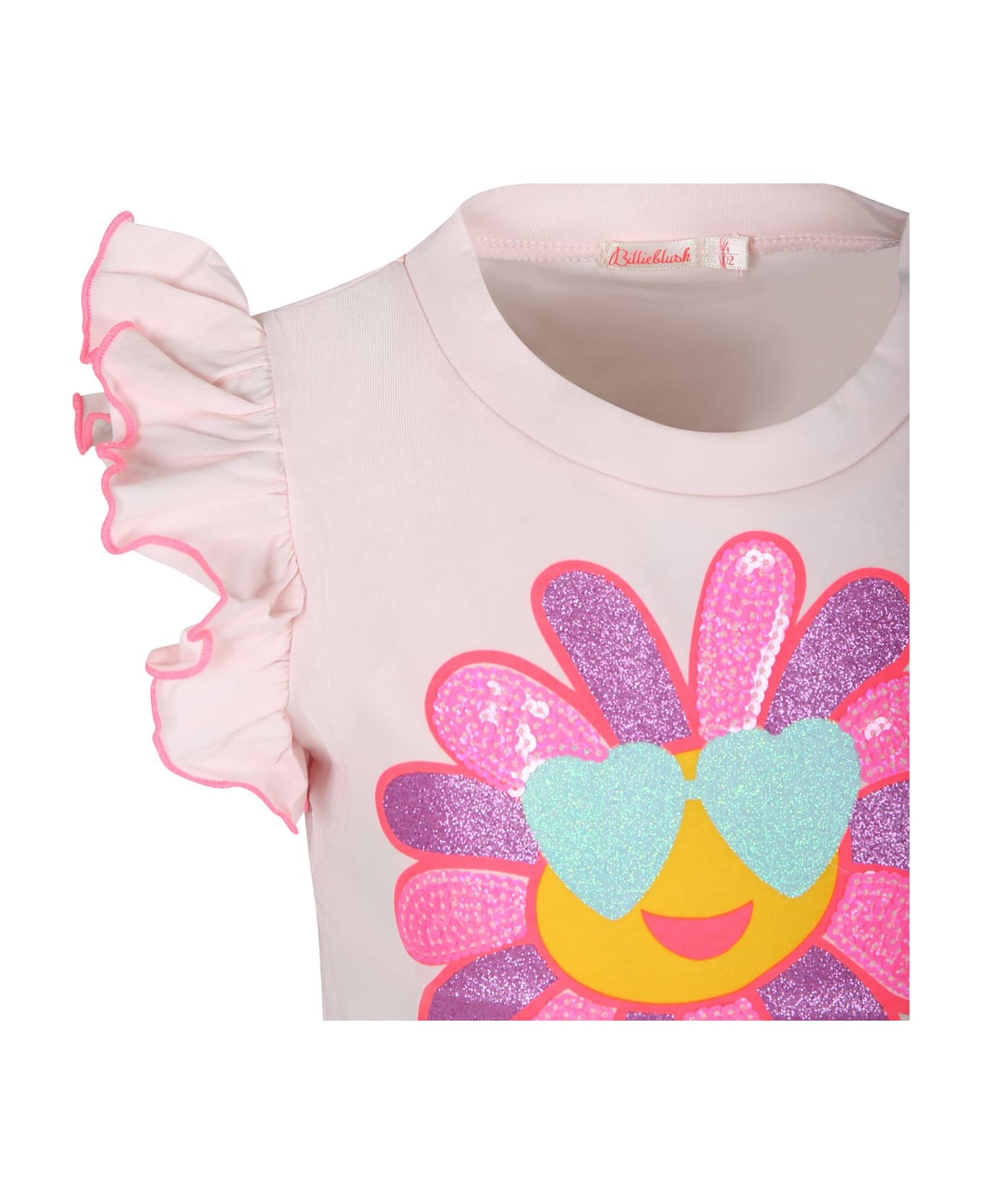 Billieblush Pink T-shirt For Girl Wikth Flower And Sequins - Pink