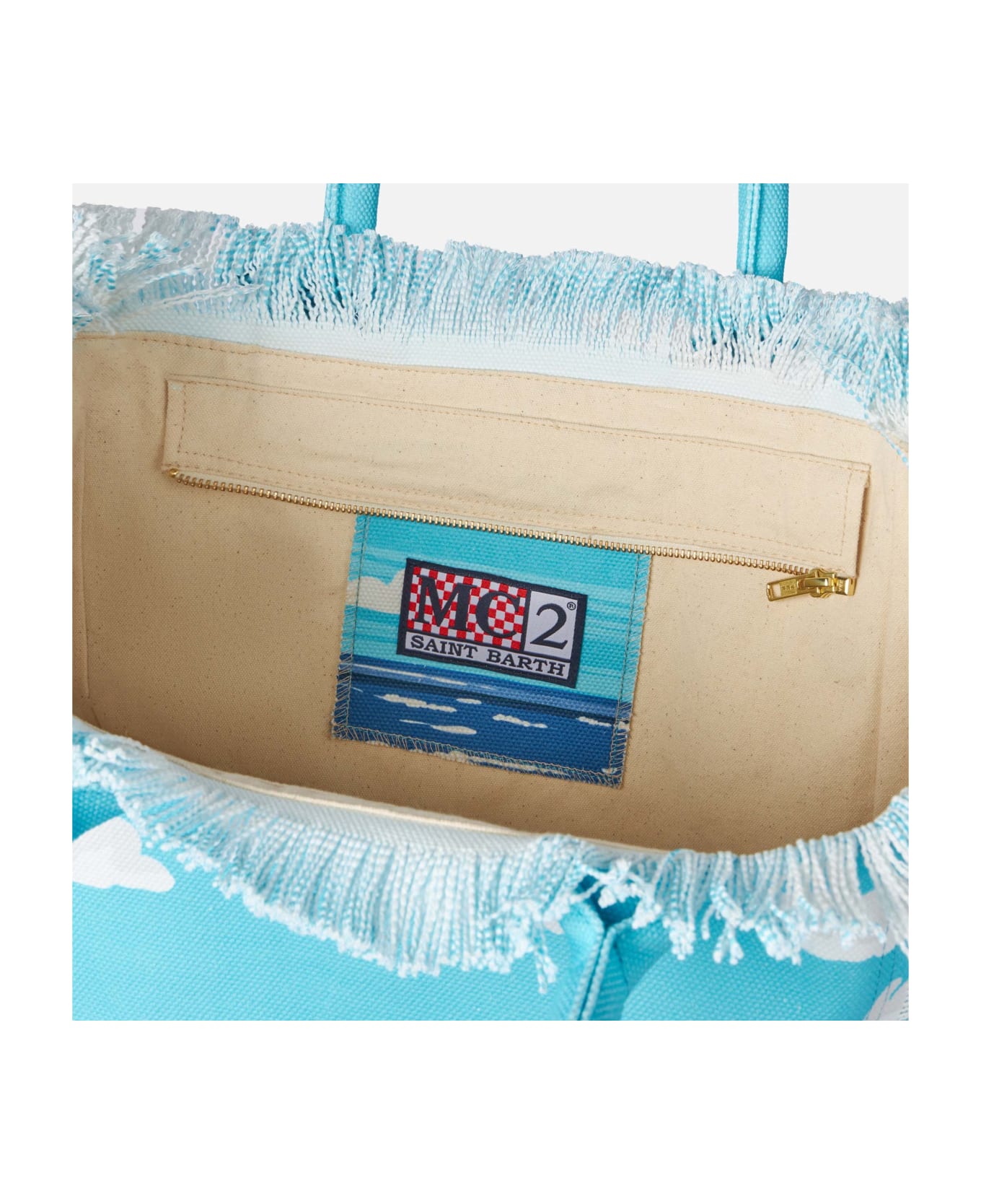 MC2 Saint Barth Vanity Canvas Shoulder Bag With Porto Cervo Print - BLUE