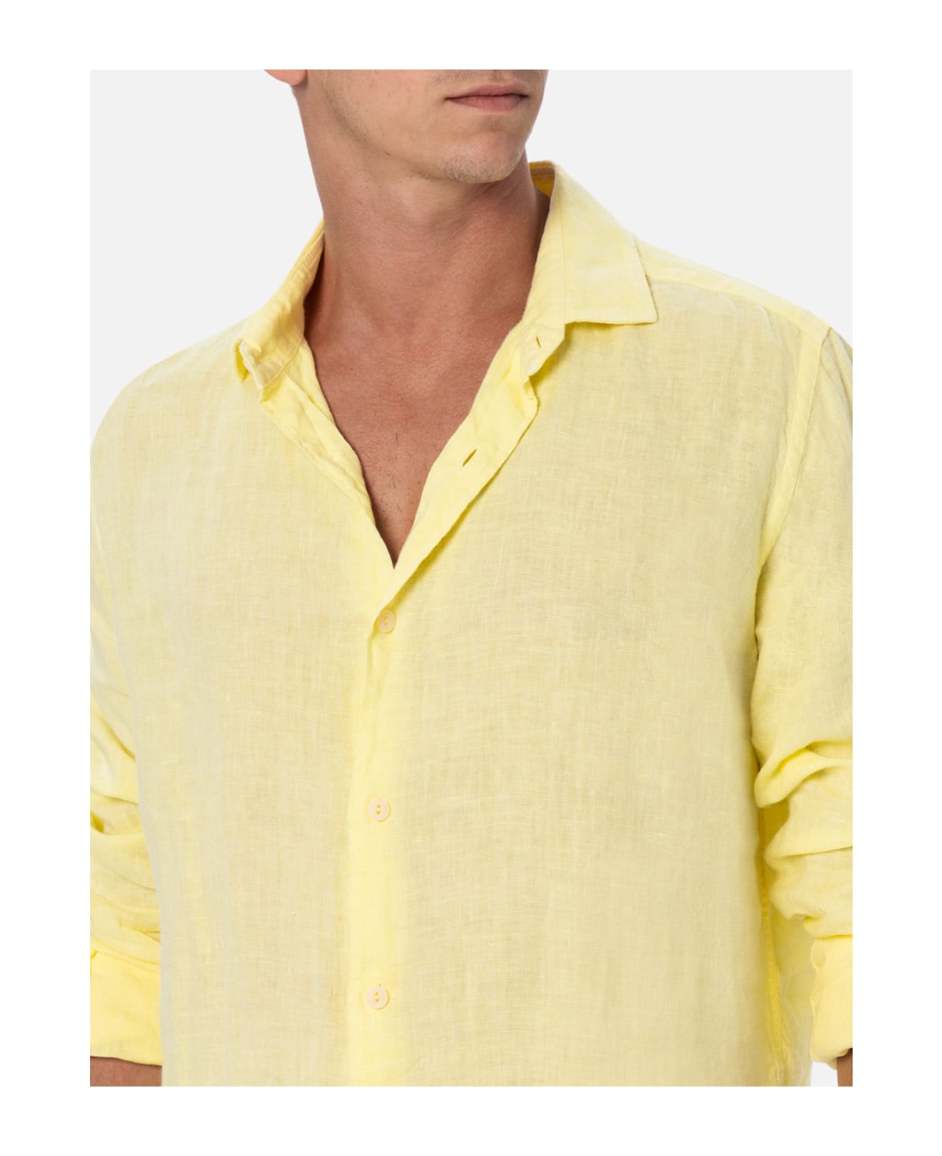 MC2 Saint Barth Man Pale Yellow Linen Shirt Pamplona - YELLOW