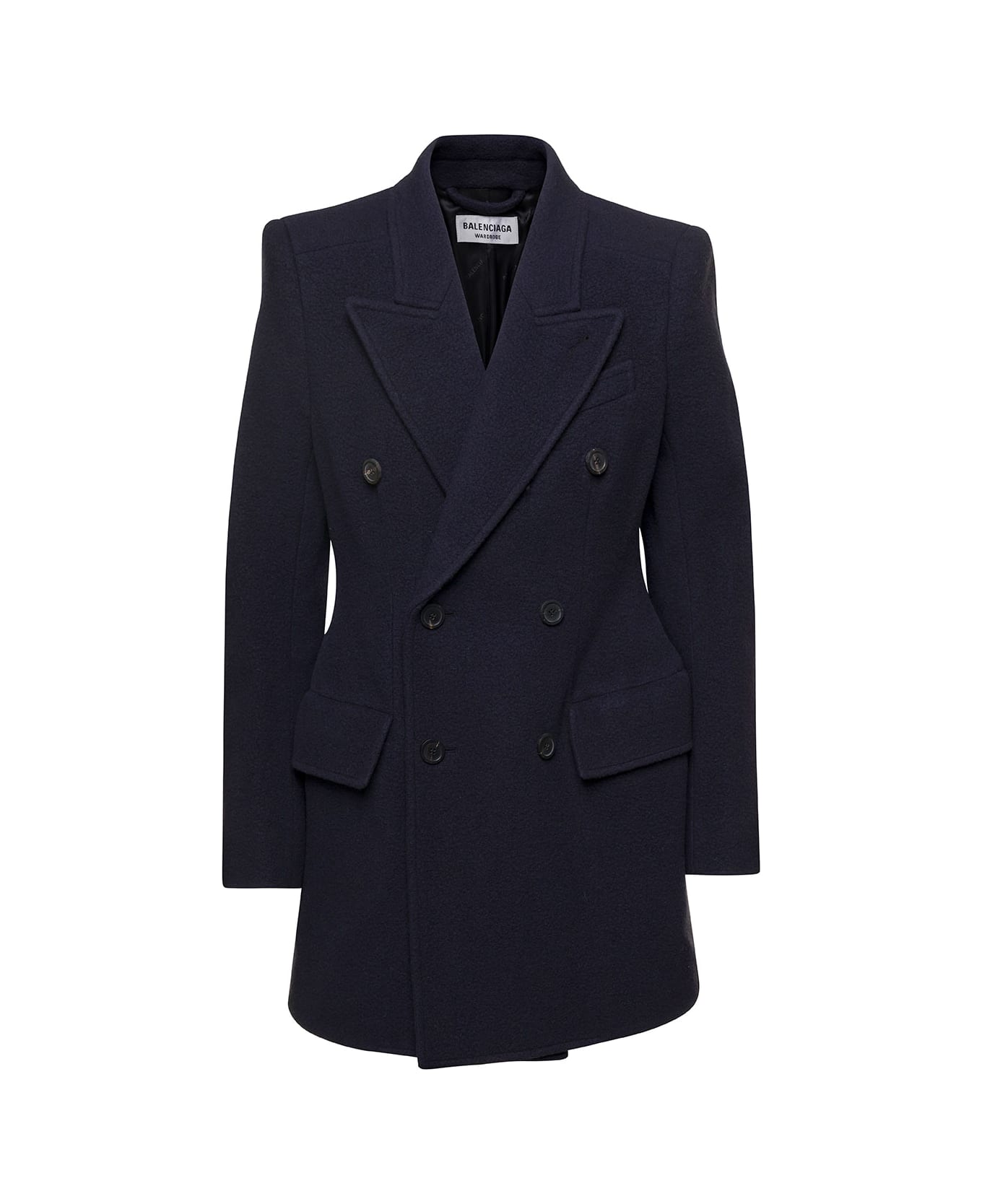 Balenciaga 'hourglass' Blue Double-breasted Jacket With Peaked Revers In Brushed Wool Woman - Blu