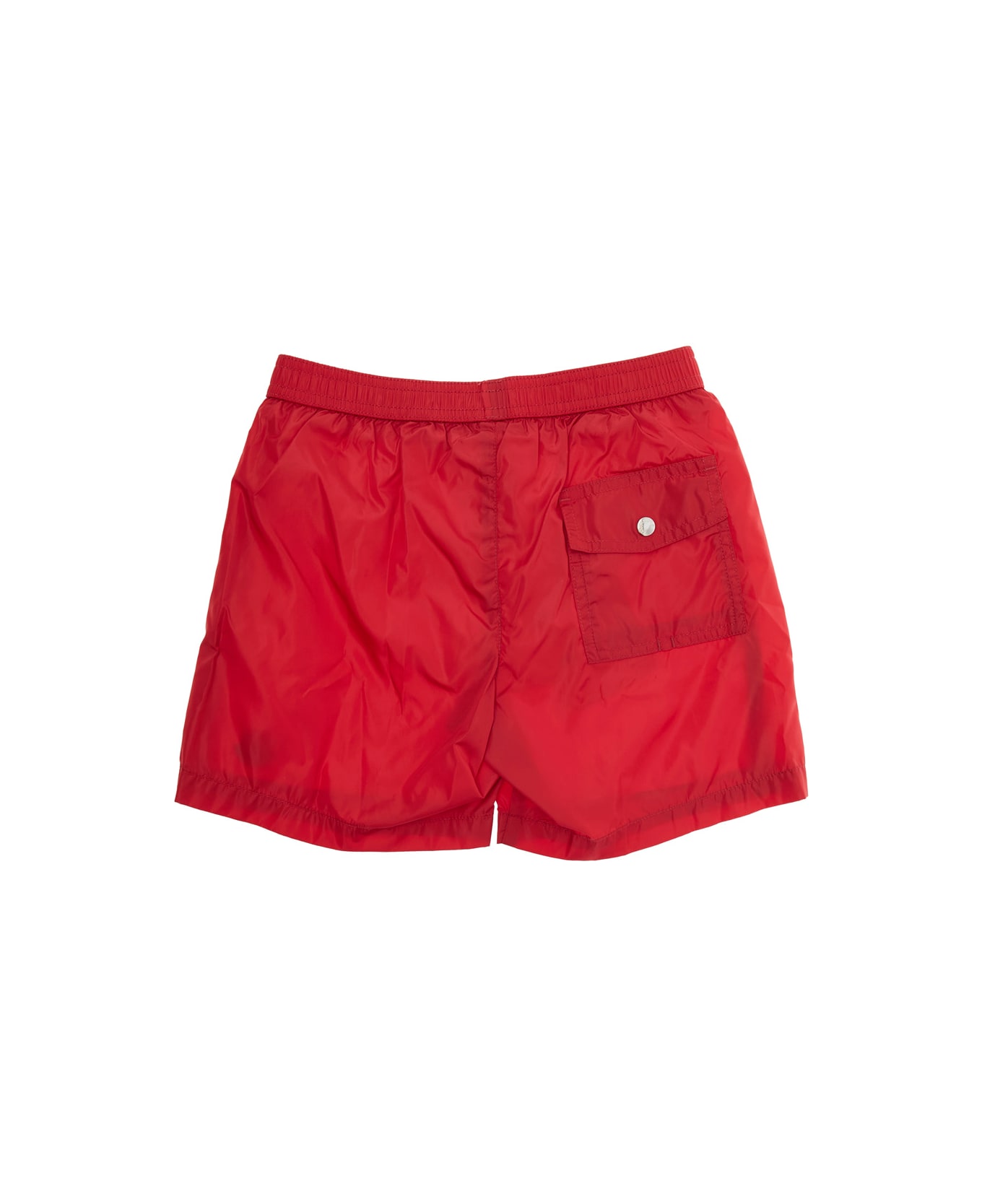 Moncler Red Swimsuit With Applied Logo Patch On The Front In Tech Fabric Boy - Red