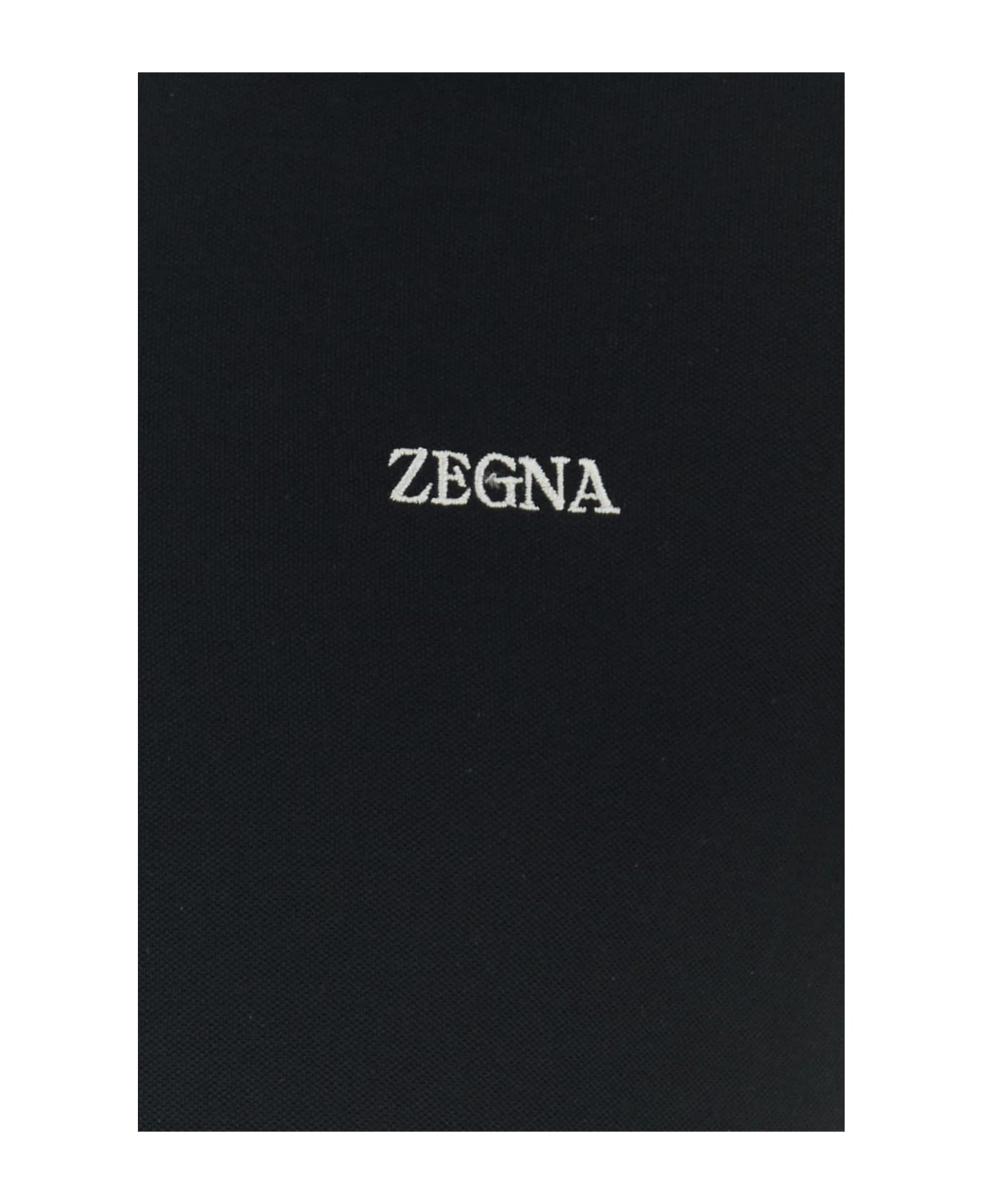 Zegna Black Stretch Piquet Polo Shirt - BLACK