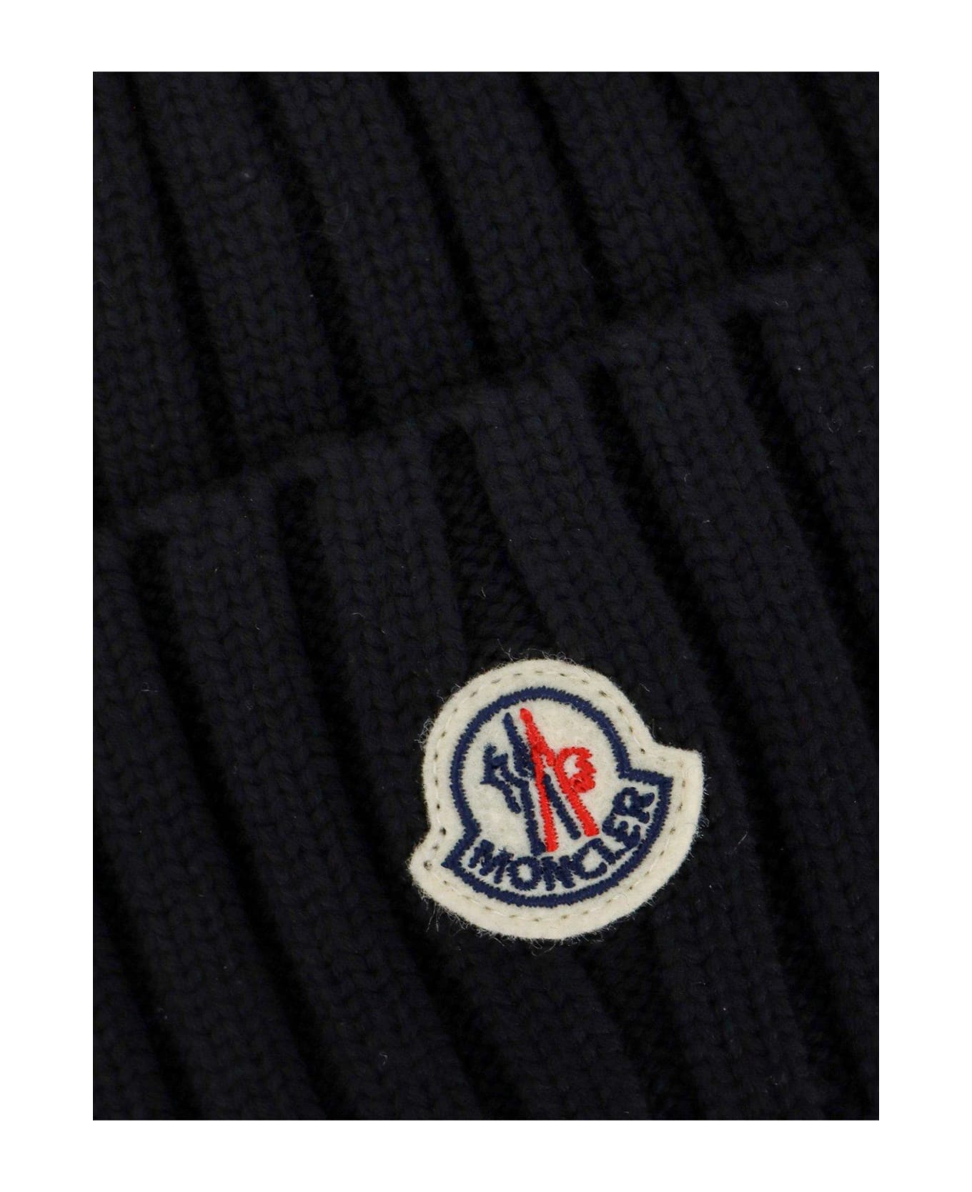 Moncler Logo Patch Ribbed Beanie - Black 帽子