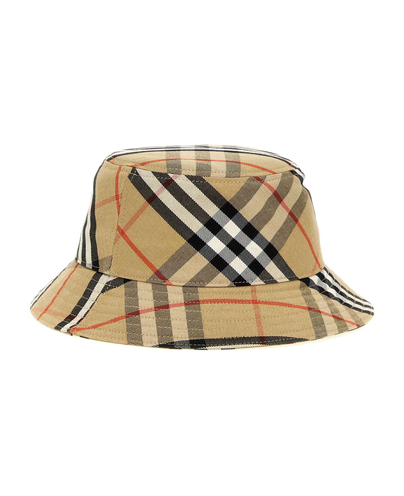 Burberry Logo Embroidery Check Bucket Hat - Beige