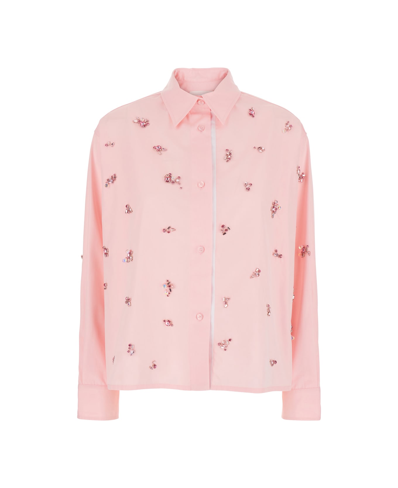 Des Phemmes Pink Shirt With Classic Collar And Embellishments On The Front In Cotton Woman - Pink
