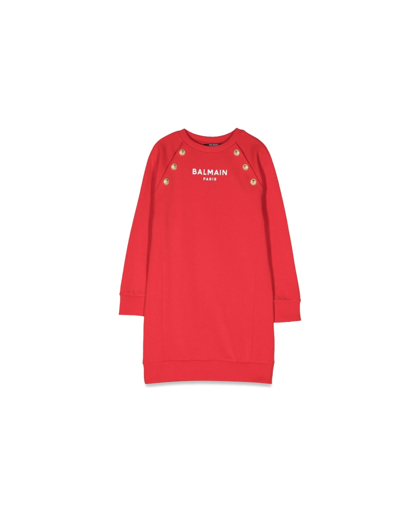 Balmain Ml Sweatshirt Dress Logo And Buttons - RED