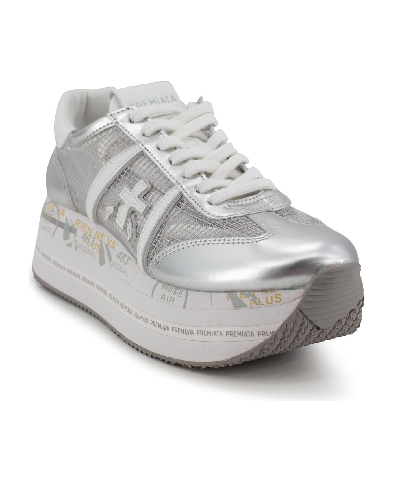 Premiata Beth Sneakers In Silver Leather And Fabric - Silver