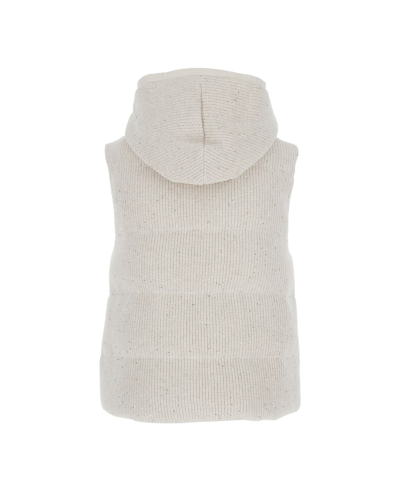 Brunello Cucinelli White Knitted Vest With Hood In Wool Blend Woman - White