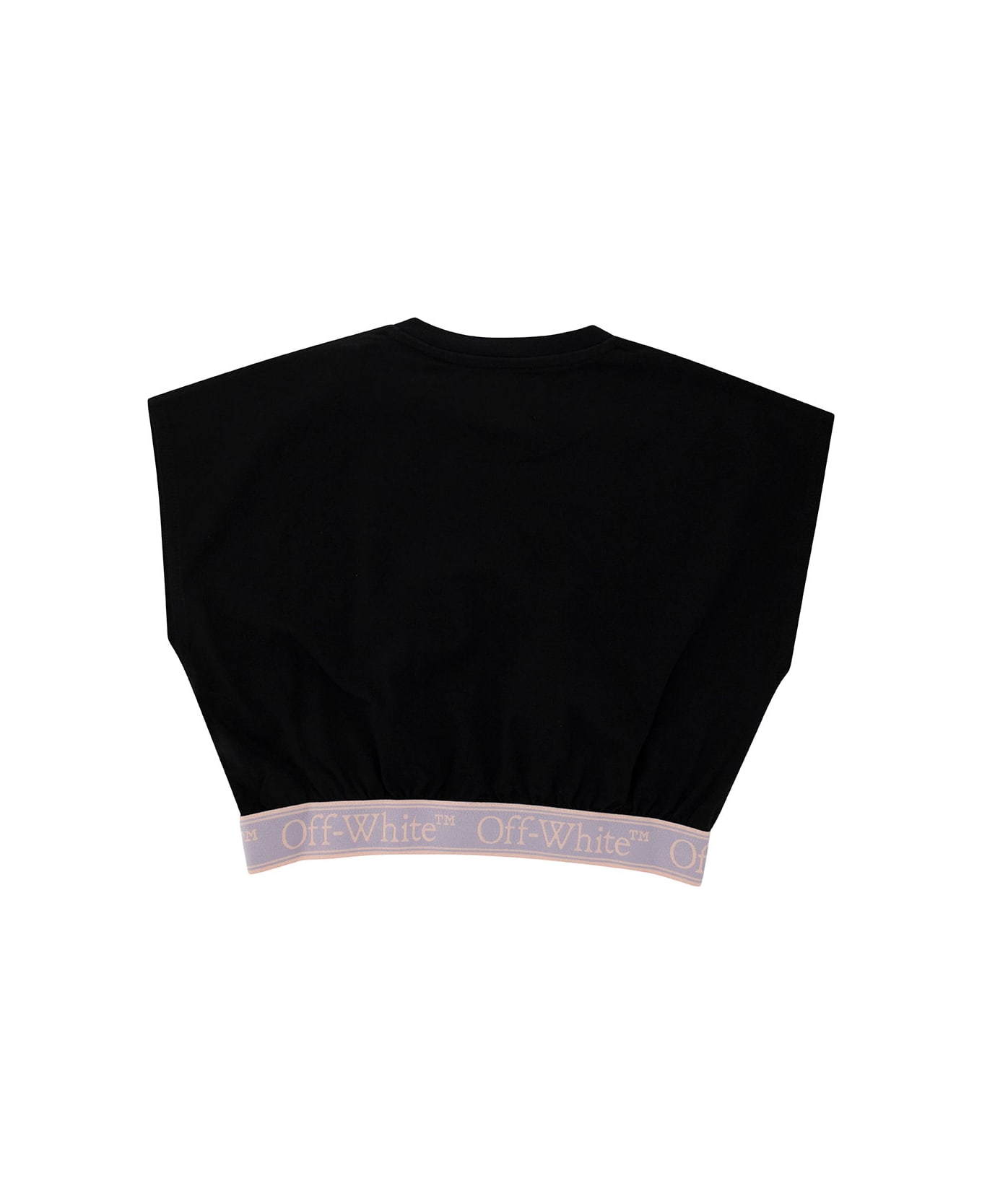Off-White Black Crop Top With Branded Band In Cotton Girl - Black