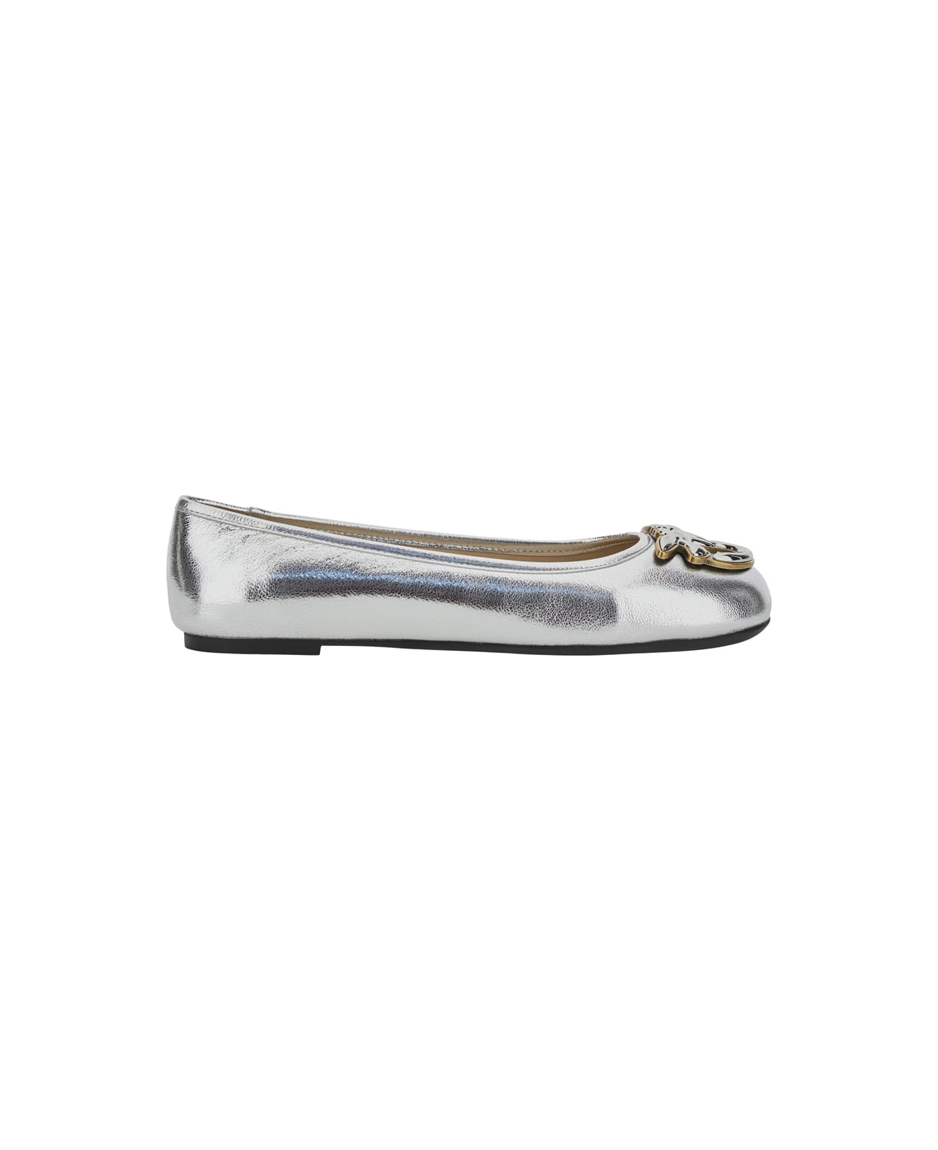Pinko Metallic 'gioia 03' Ballet Shoes With Love Birds Diamond Cut Logo On The Front In Laminated Leather Woman - Metallic