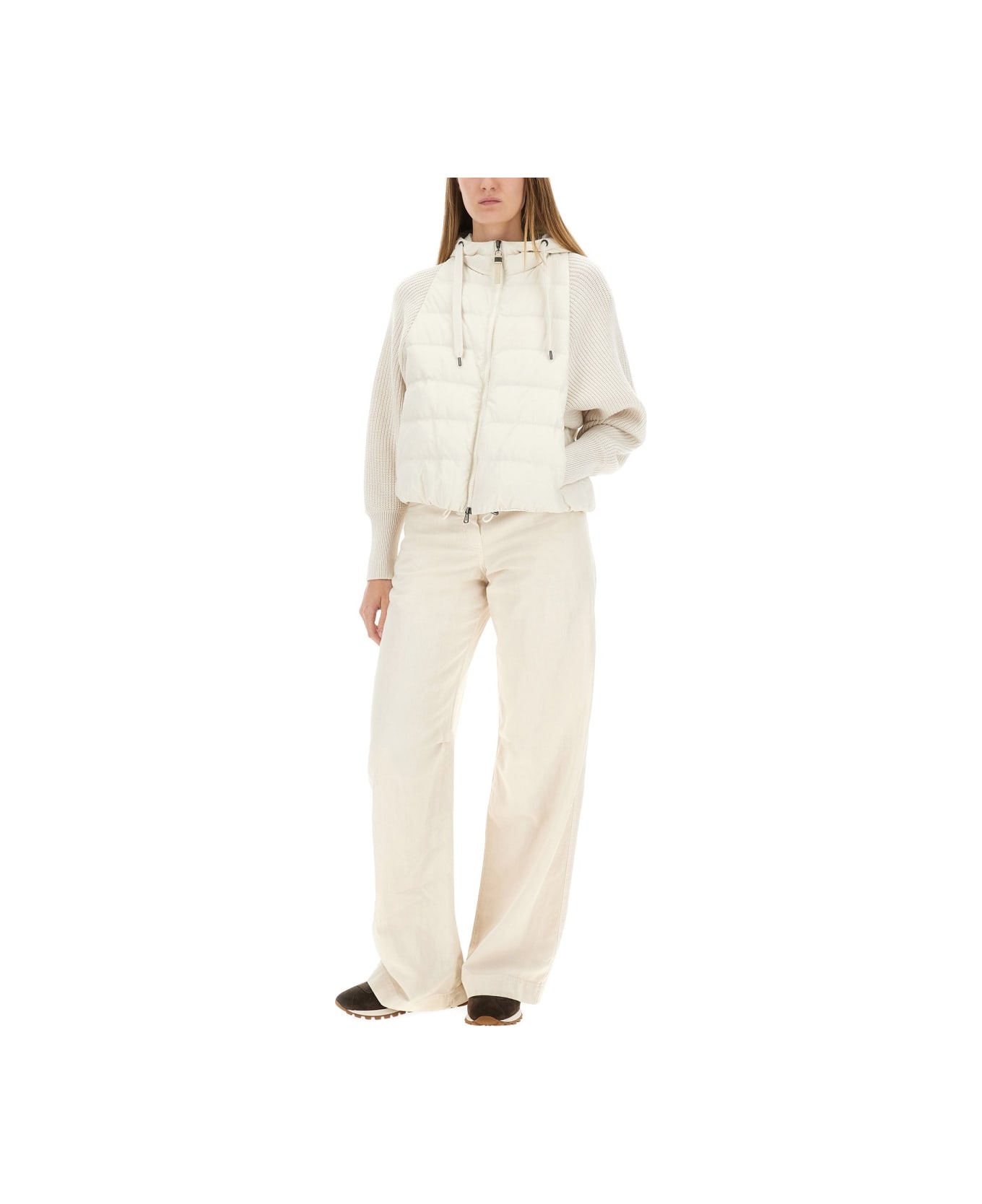 Brunello Cucinelli Down Jacket With Knitted Sleeves - IVORY