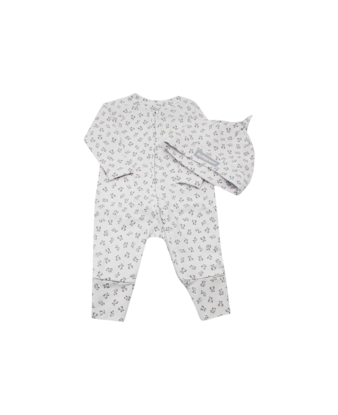 Burberry Complete Gift Set Consisting Of Onesie + Cotton Cap With Thomas Teddy backpack Print - White