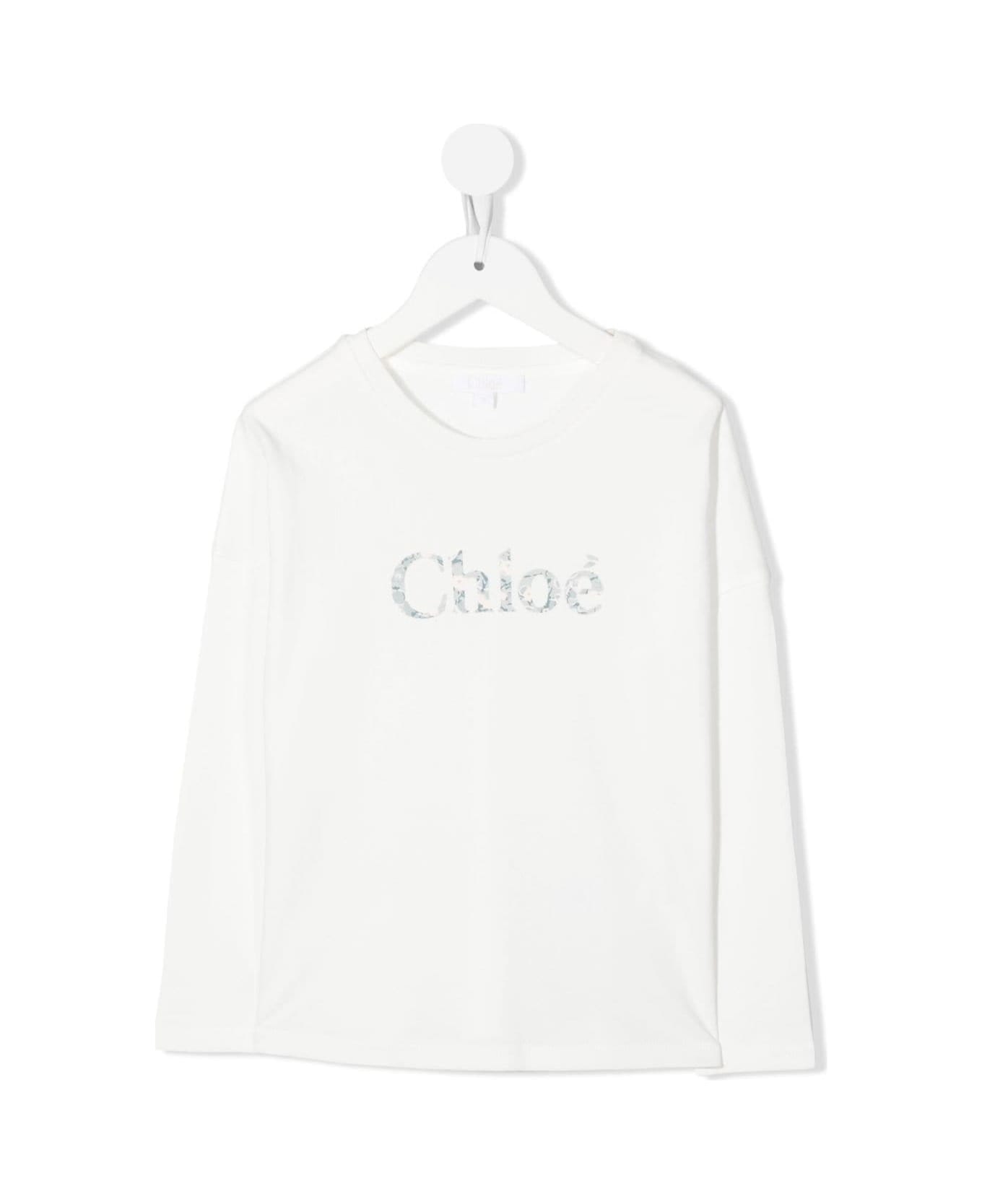 Chloé White Cotton Long-sleeved T-shirt With Logo Chloé Kids Girl - White