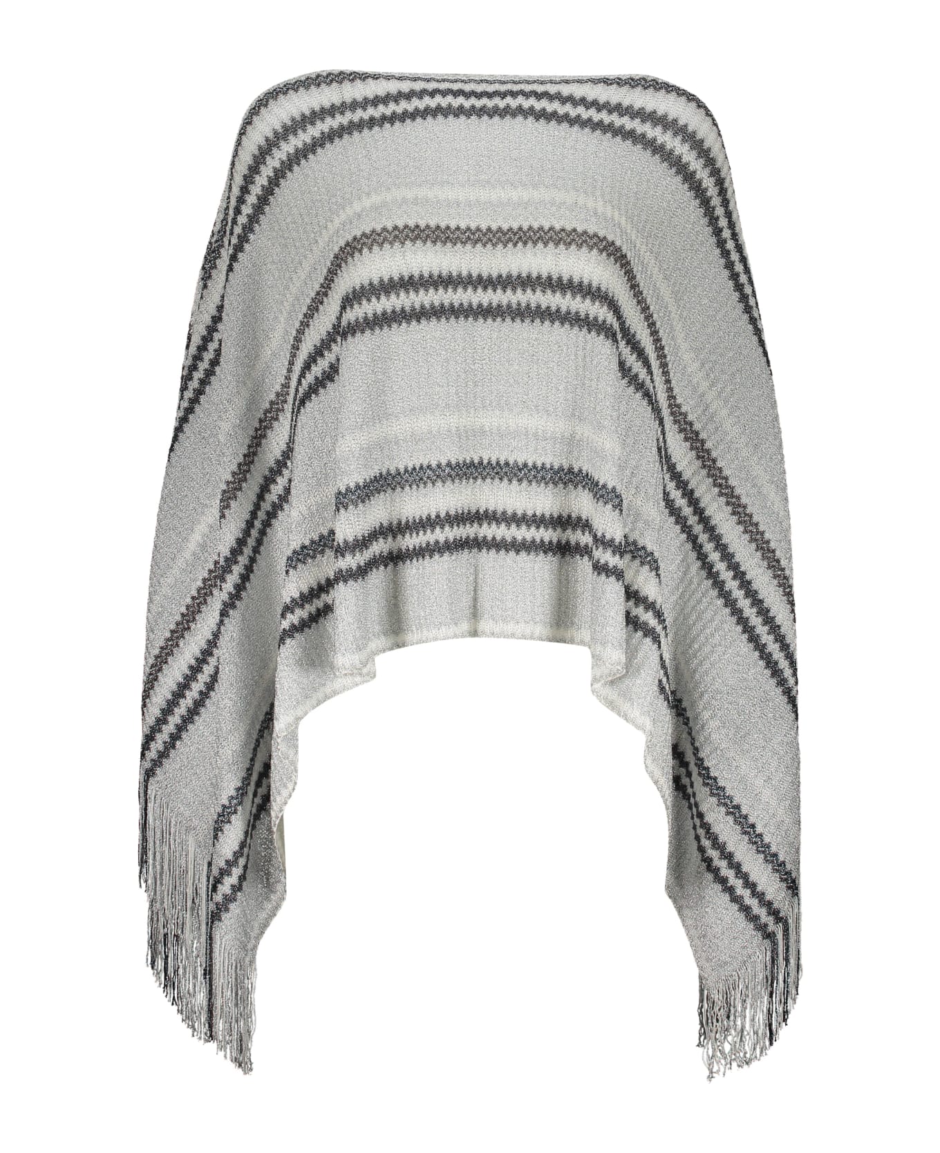 Missoni Fringed Knit Poncho - grey