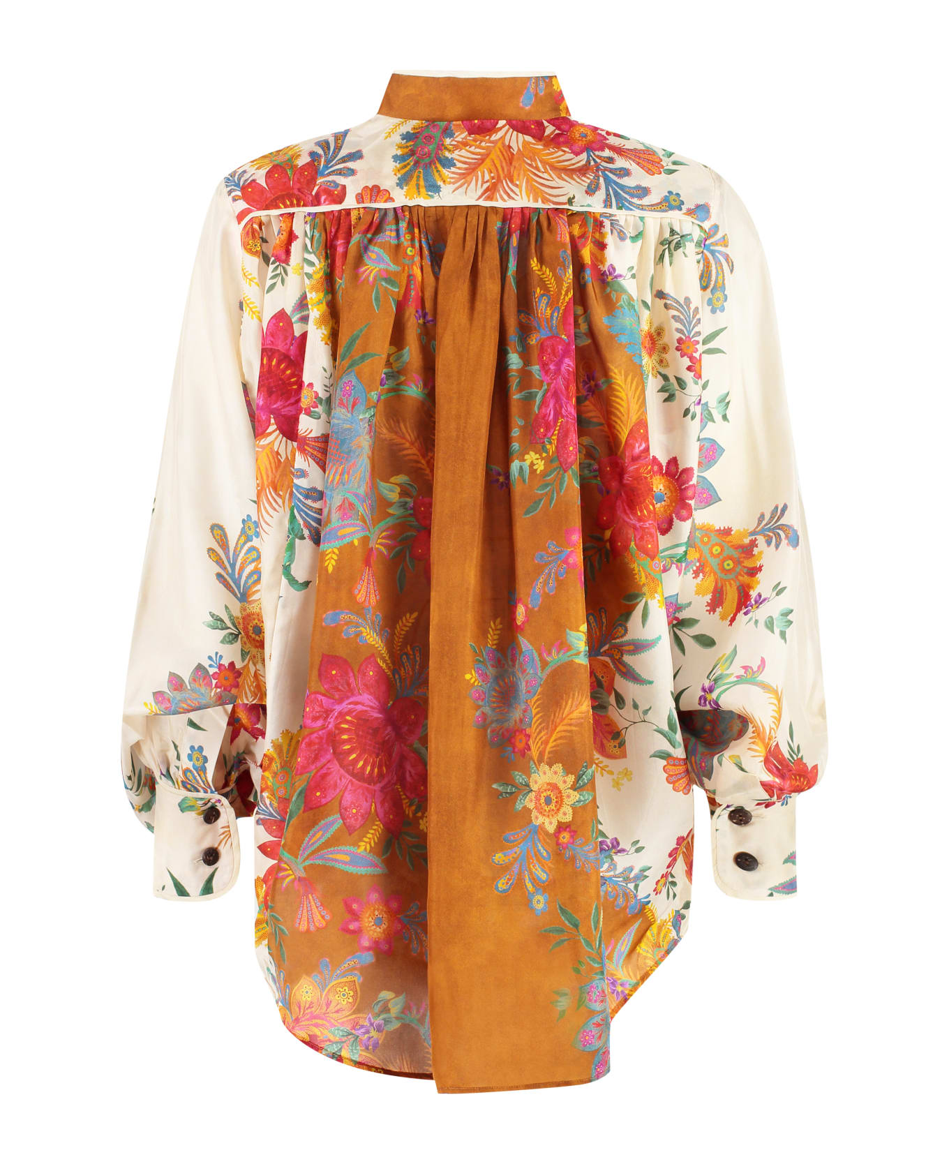 Zimmermann Ginger Relaxed Flowers Printed Silk Blouse - Cblf Cream Brown Floral シャツ