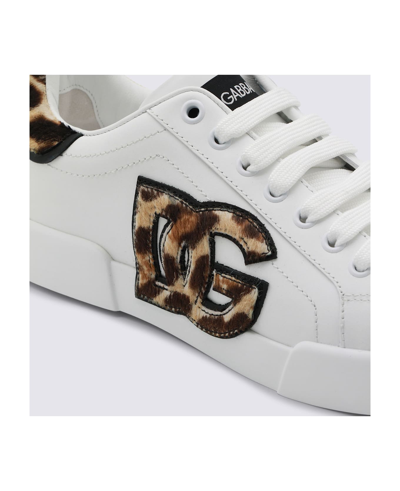 Dolce & Gabbana White And Leopard Leather Sneakers - Nero Leo