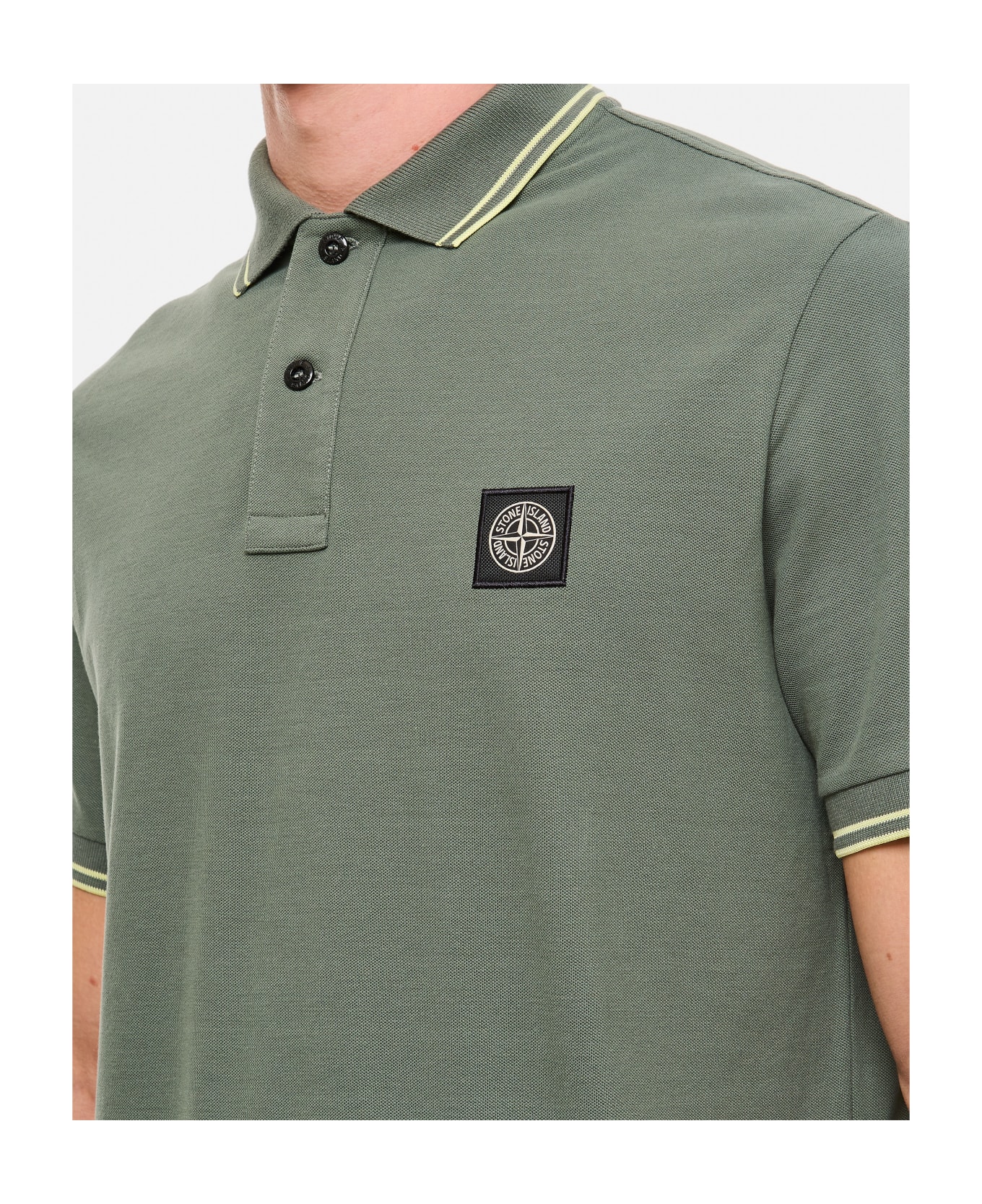 Stone Island Men's Cotton Polo Shirt With Logo - Green ポロシャツ