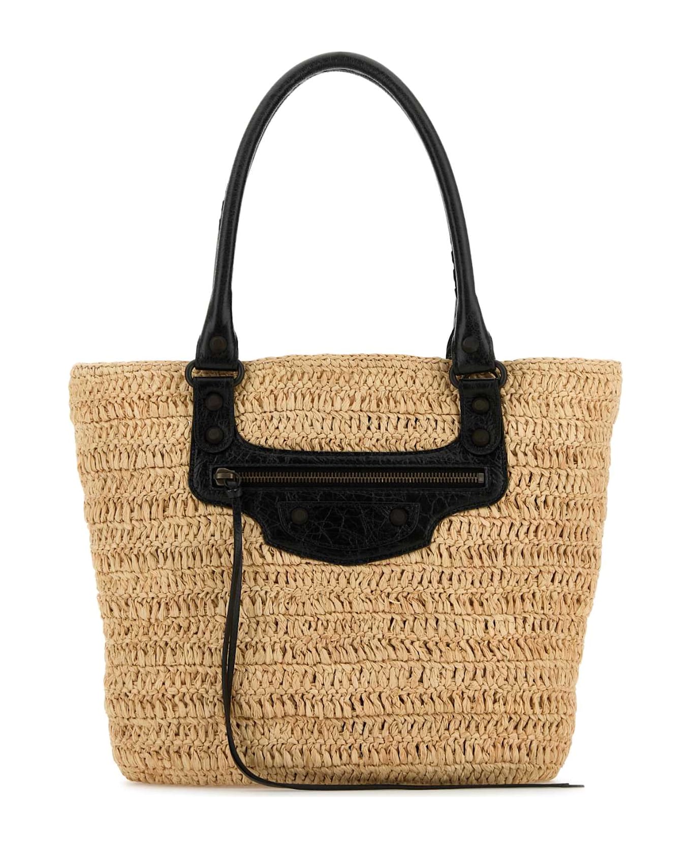 Balenciaga Raffia Small Le City Bucket Bag - NATURAL/BLACK