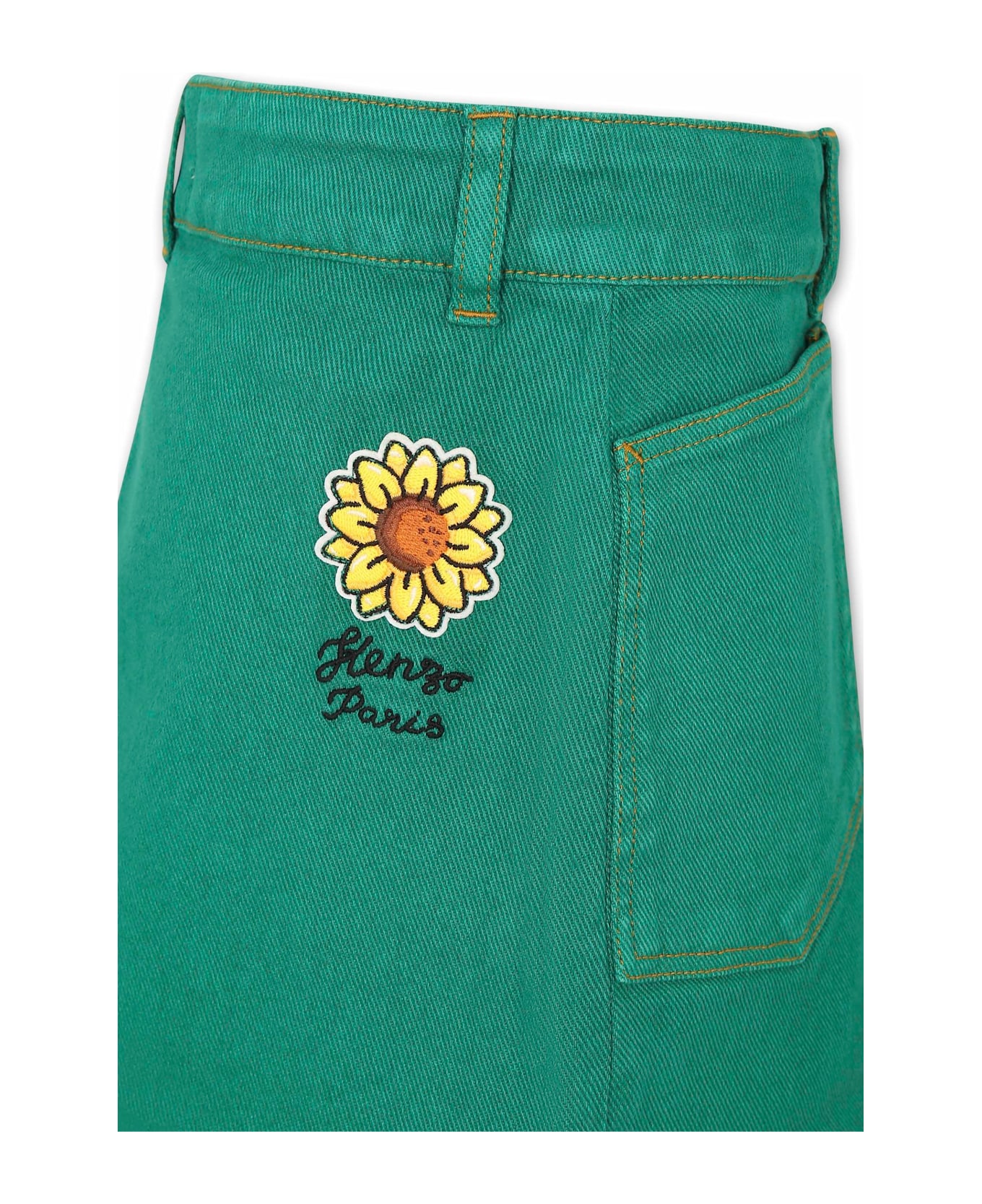 Kenzo Kids Green Skirt For Girl With Logo - Green