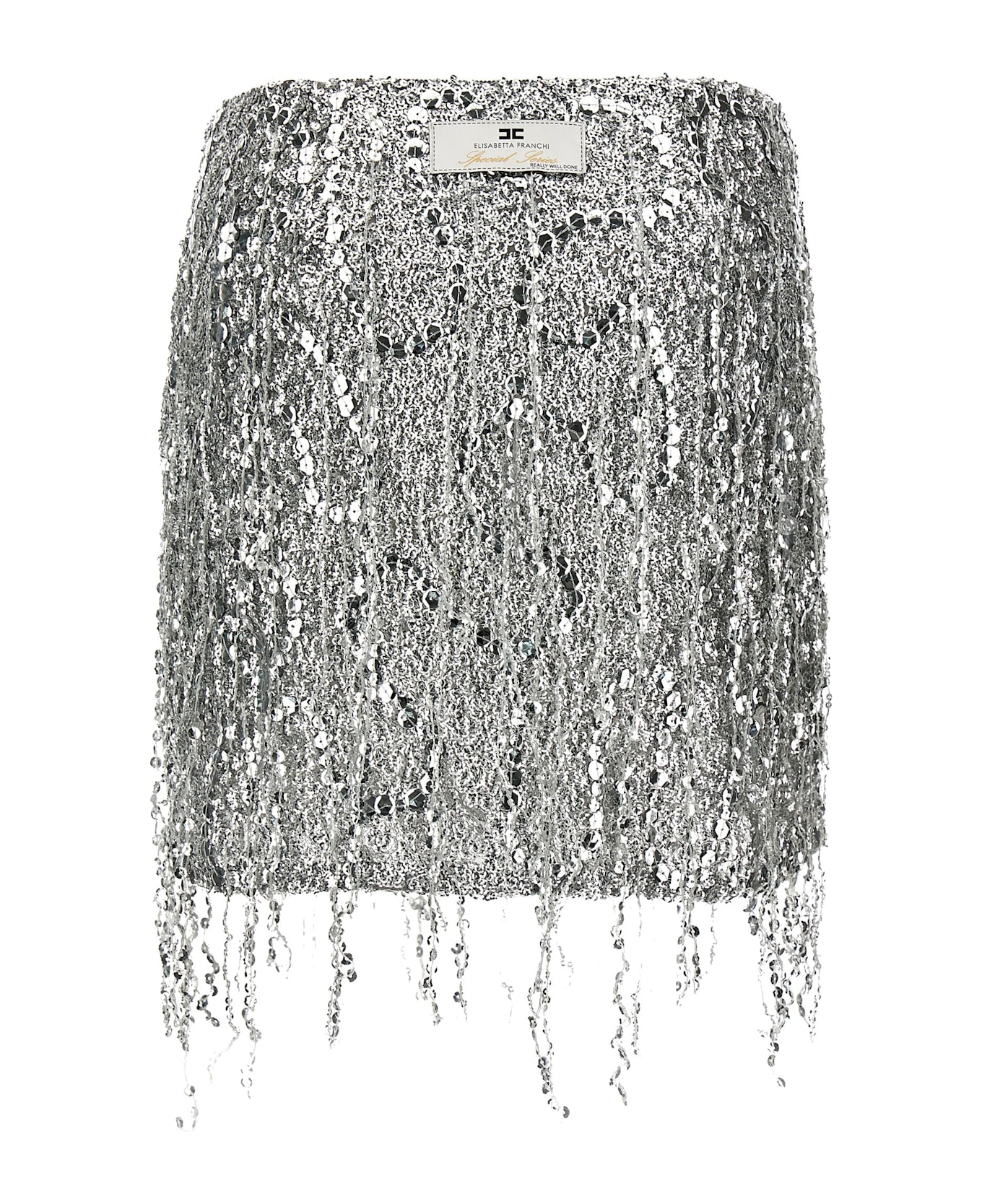 Elisabetta Franchi Sequin Tulle Skirt - Silver