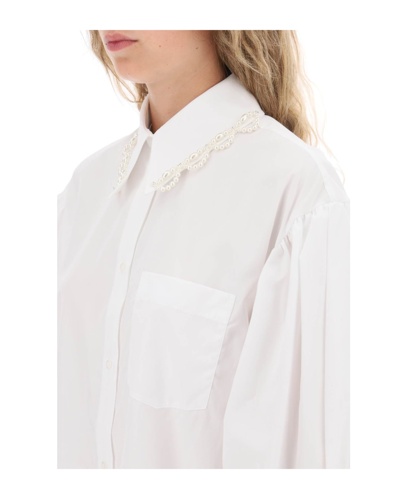Simone Rocha Puff Sleeve Shirt With Embellishment - WHITE PEARL CLEAR (White) シャツ