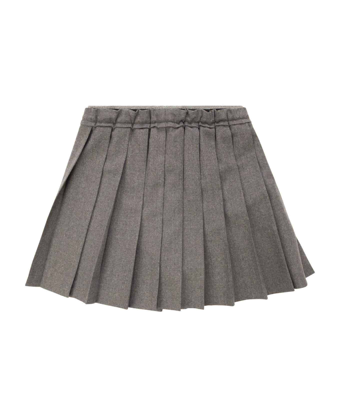 Brunello Cucinelli Pleated Mini Skirt In Techno Virgin Wool Flannel - Grey