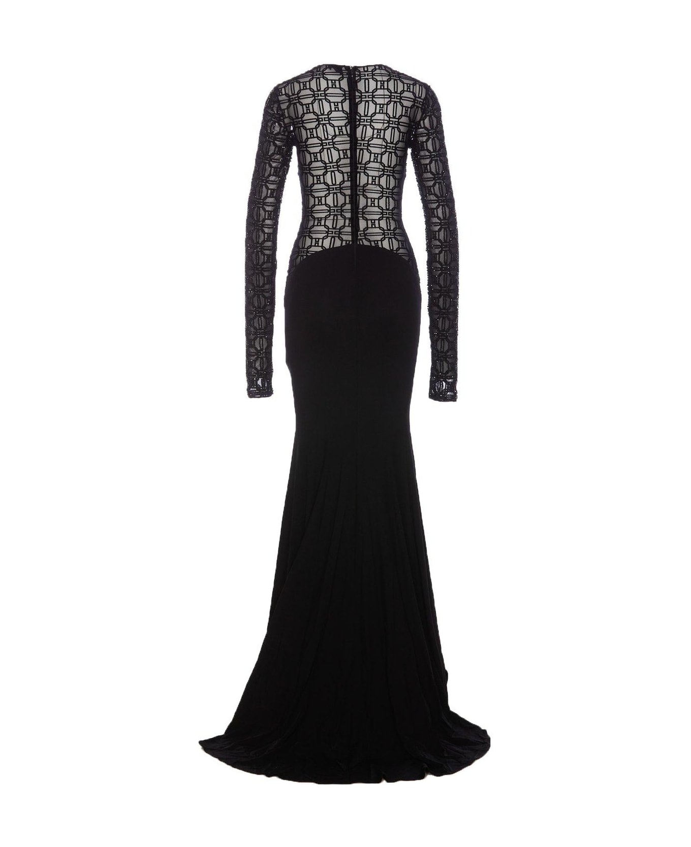 Elisabetta Franchi Embroidered Flocked Maxi Tulle Dress Elisabetta Franchi - Black