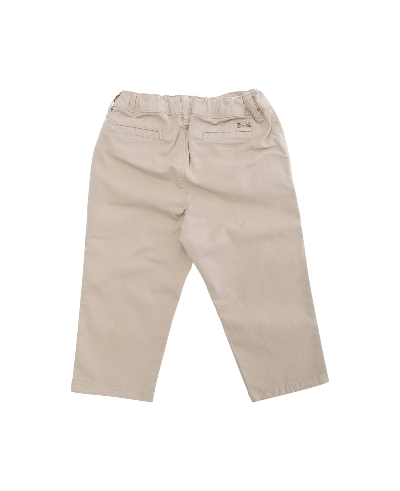 Emporio Armani Beige Pants With Elastic Waist And Logo Detail On The Rear In Cotton Stretch Baby - Beige
