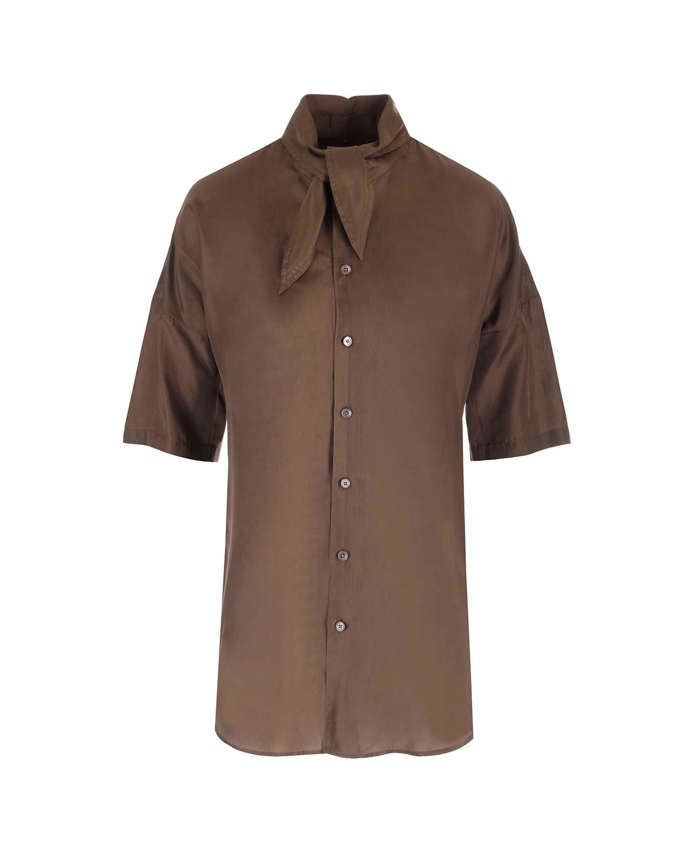 Lemaire Pussy-bow Short-sleeved Top - BR501 DARK TOBACCO