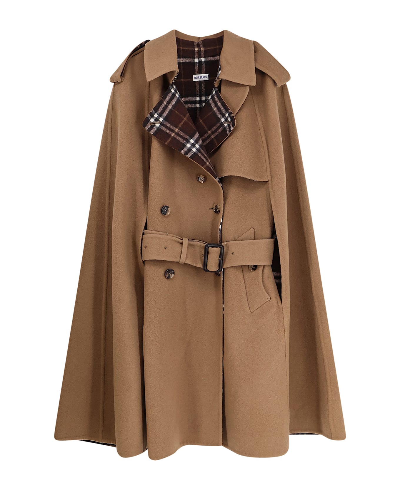 Burberry Belmont Virgin Wool Cape - CAMEL/TREACLE BN CHK