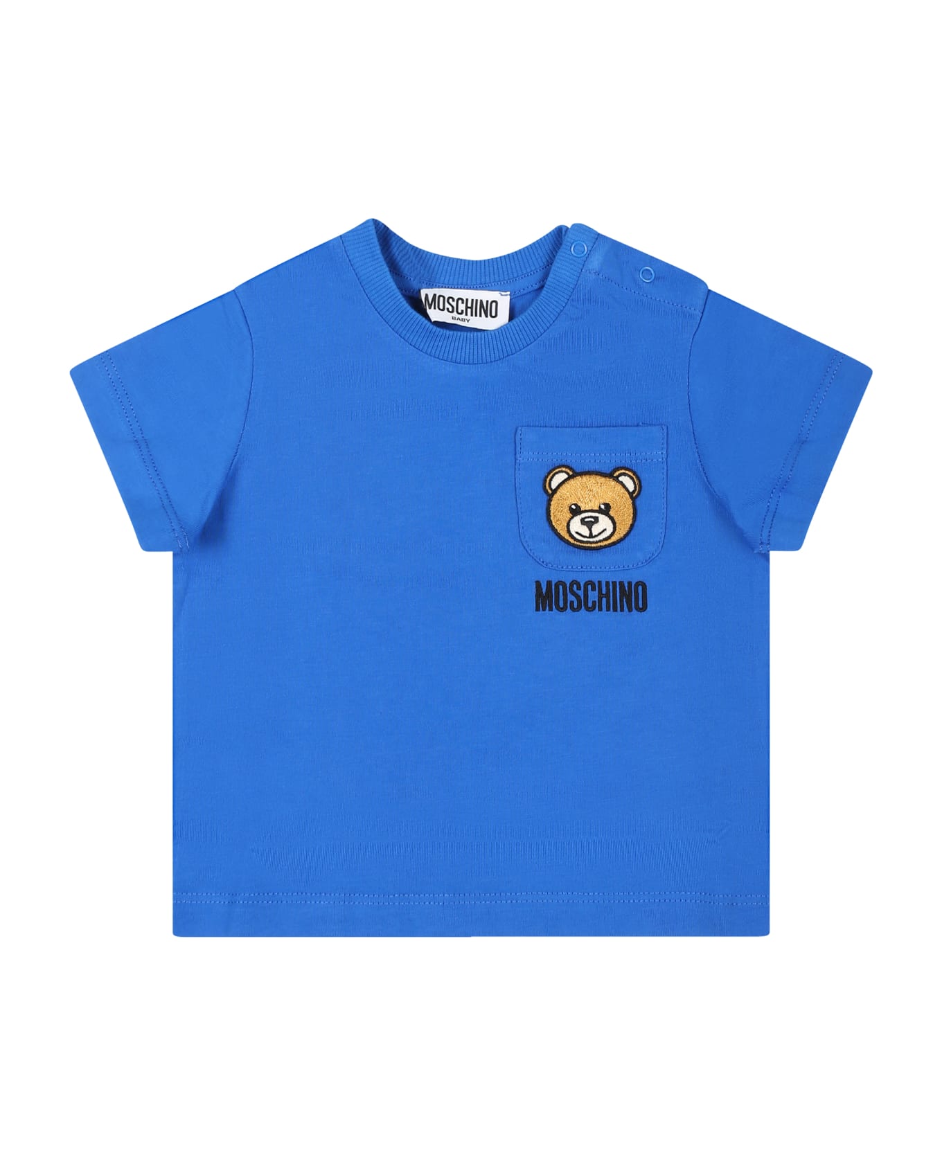 Moschino Blue T-shirt For Baby Boy With Teddy Bear And Logo - Blue Tシャツ＆ポロシャツ