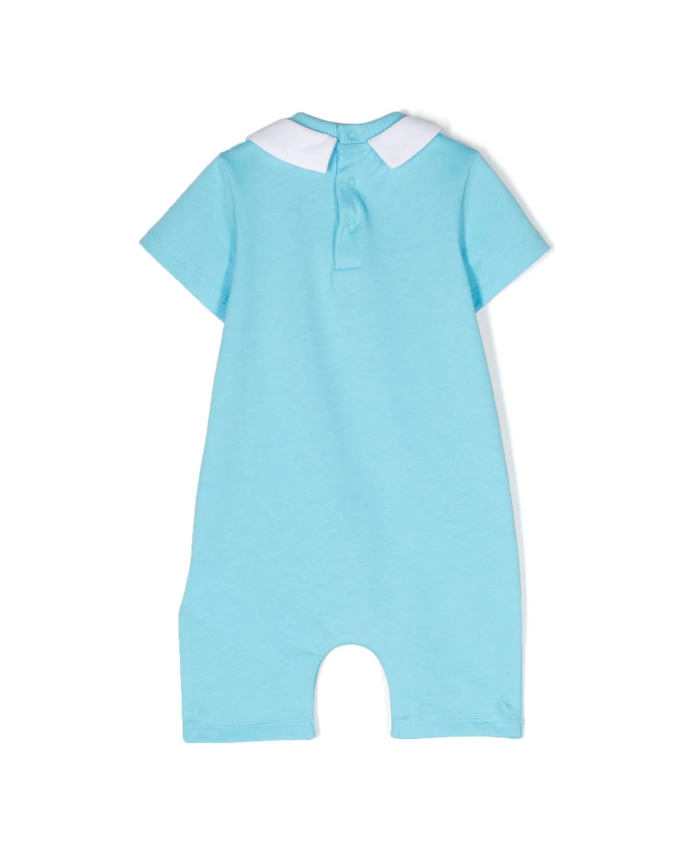 Moschino Short Light Blue Playsuit With Logo And Teddy Bear With Fish - Blue トップス