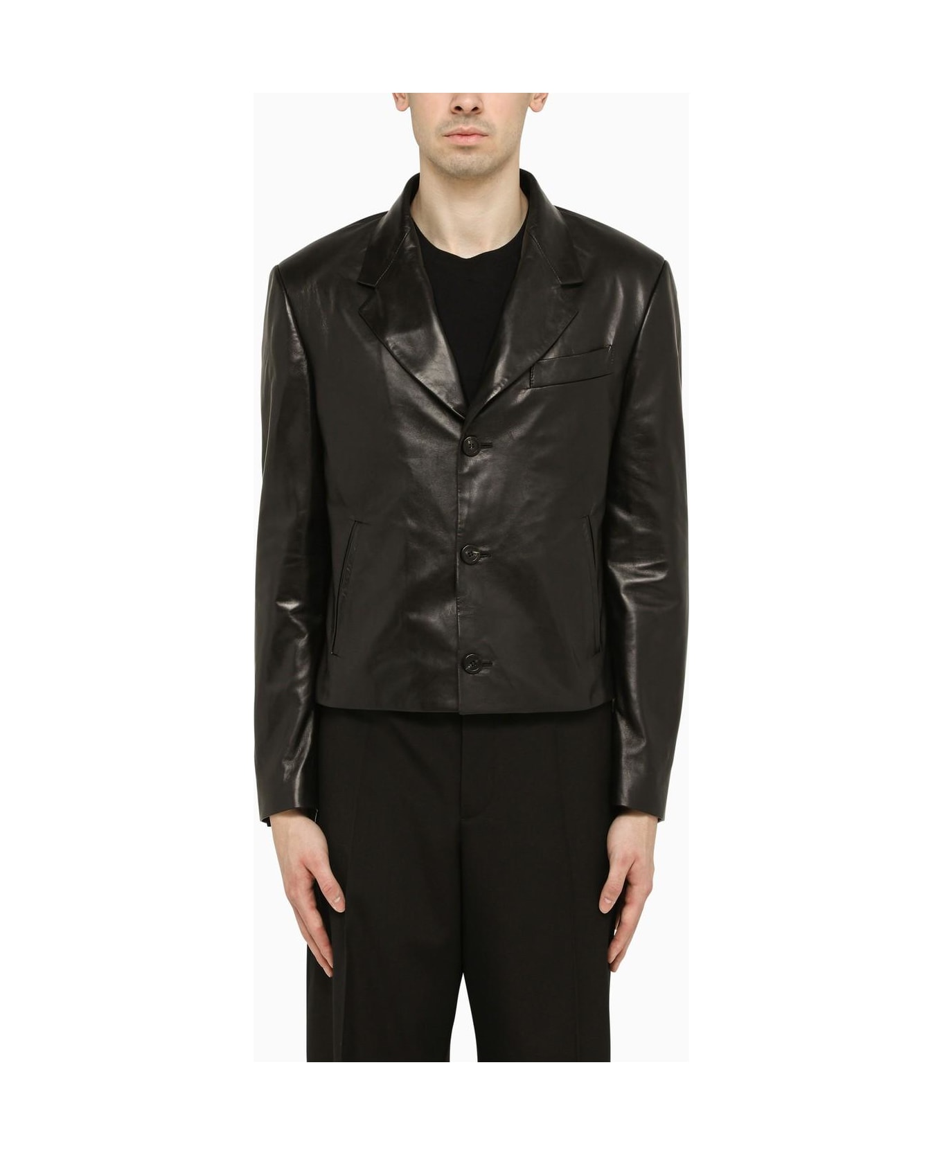 Ferragamo Black Single-breasted Leather Jacket - BLACK