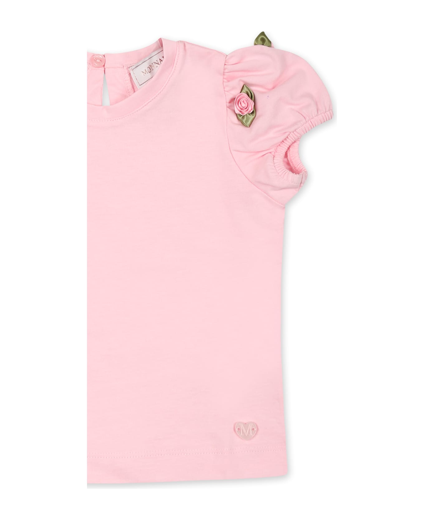 Monnalisa Pink T-shirt For Baby Girl With Roses - Pink
