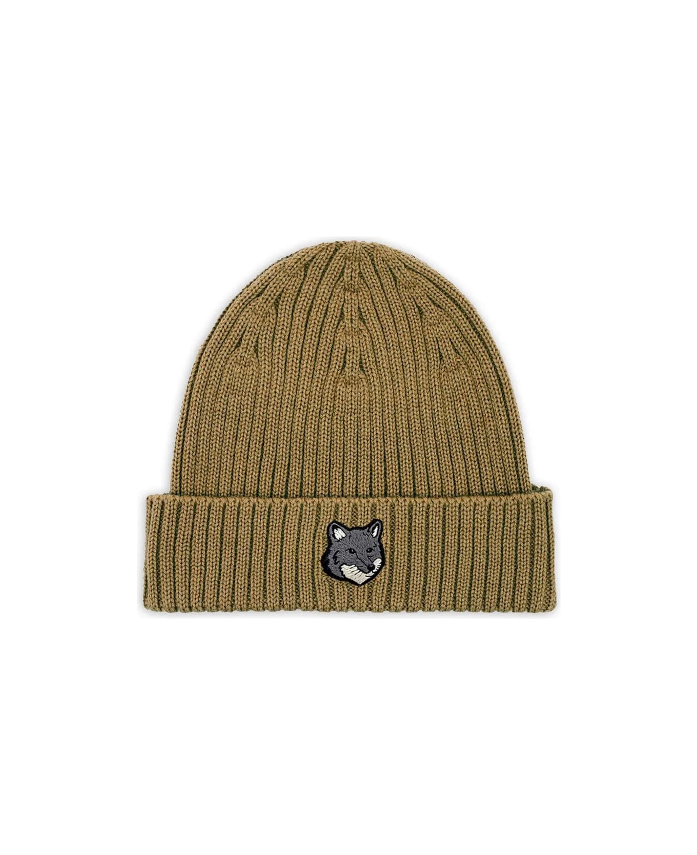Maison Kitsuné Fox Head Large Beanie - Canvas Brown