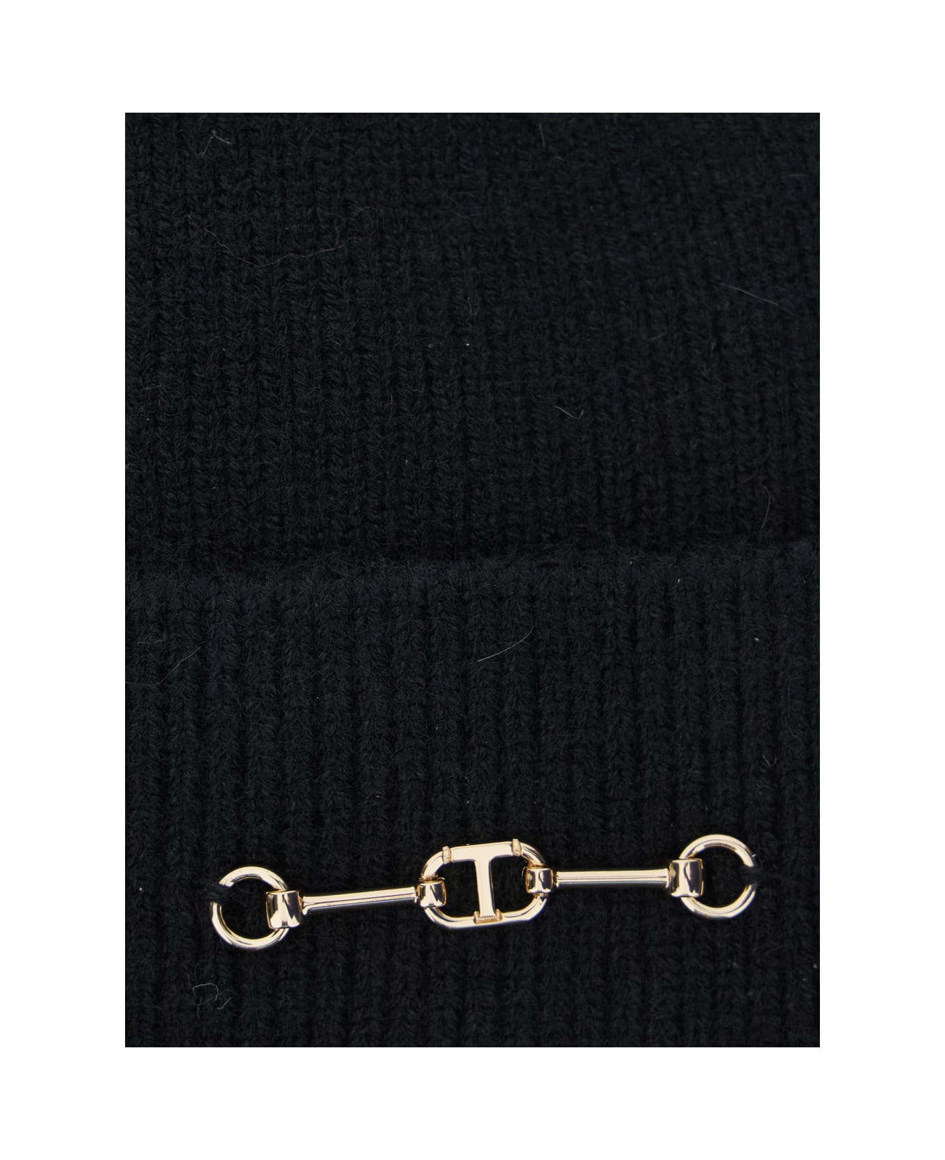 TwinSet Black Cap With Metallic Logo On The Front In Fabric Woman - Black