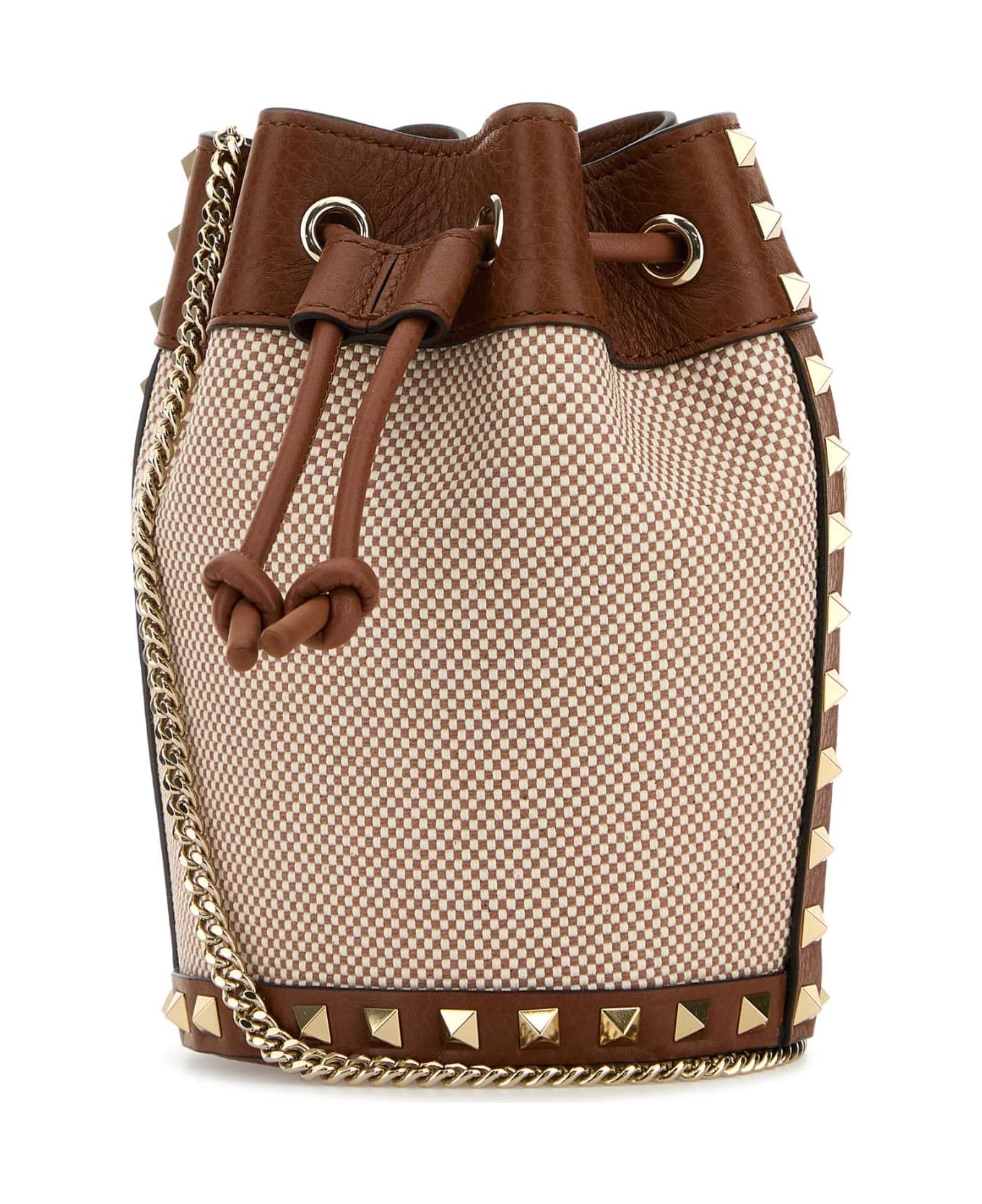 Valentino Garavani Two-tone Canvas Rockstud Bucket Bag - NATURALETOBACCOSELLERIA