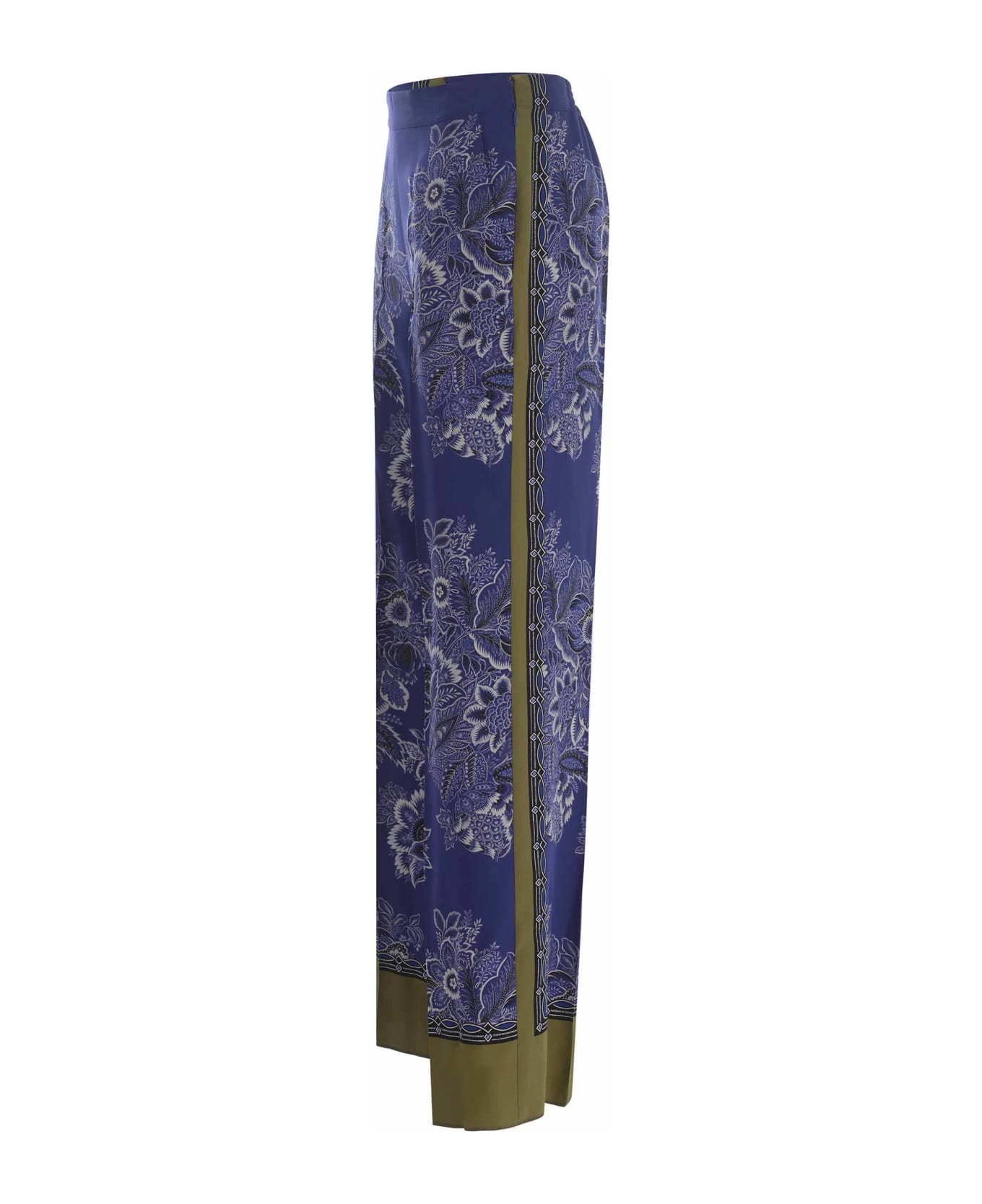 Etro Trousers Etro "bouquet" Made Of Silk - Blu