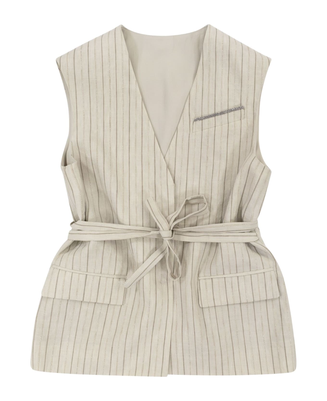 Brunello Cucinelli Linen-blend Waistcoat With Matching Belt - Sand コート＆ジャケット