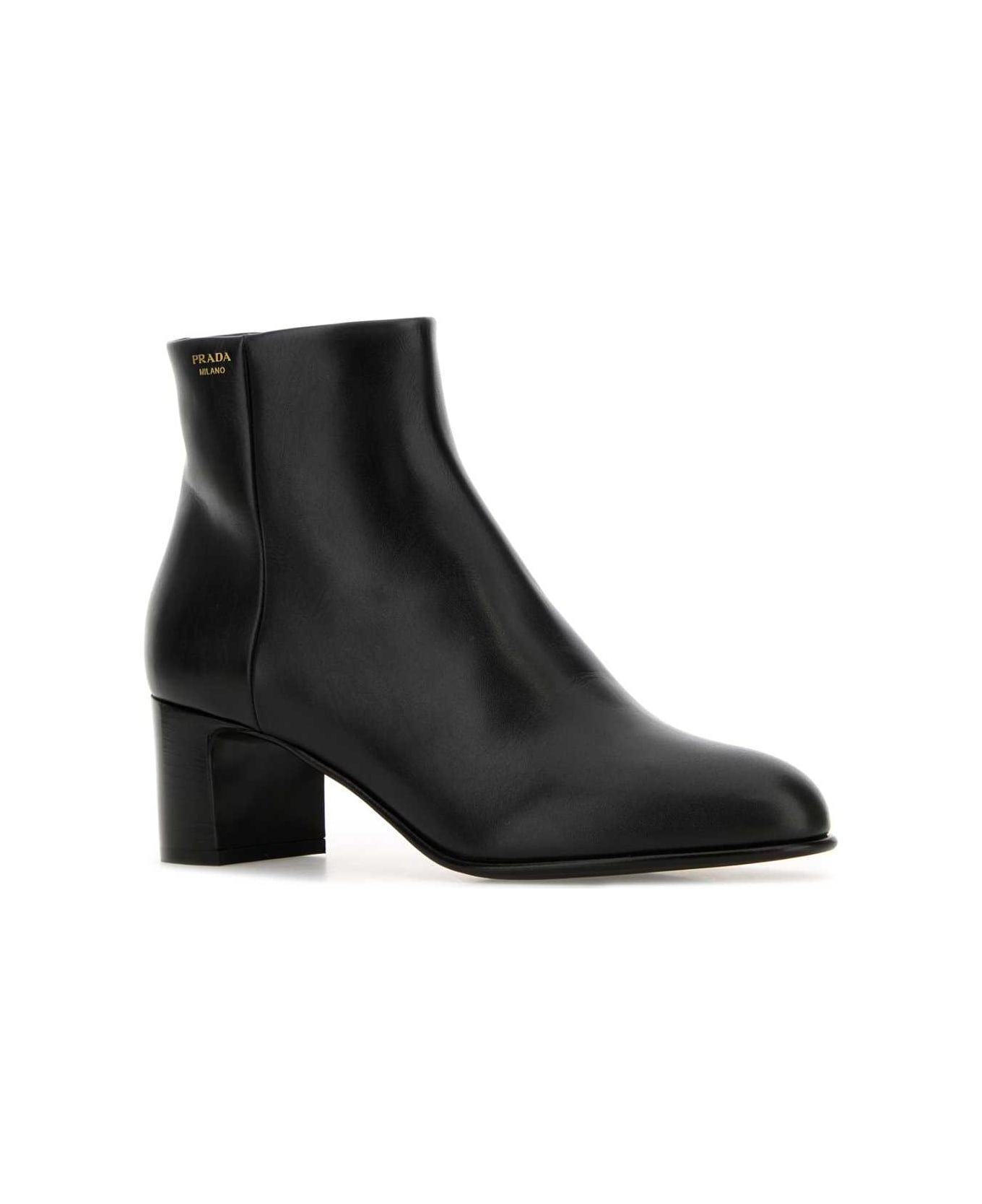 Prada Black Leather Ankle Boots - NERO