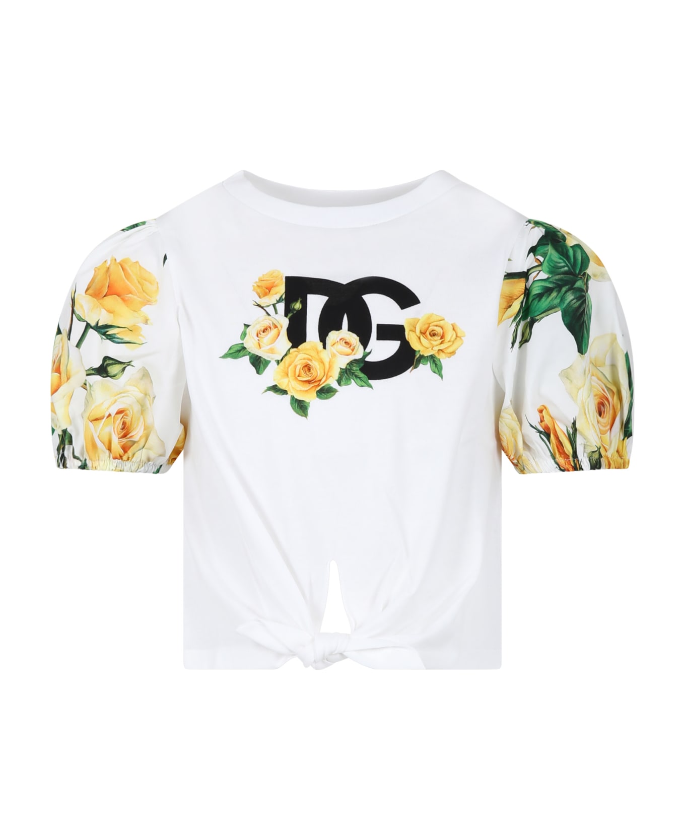 Dolce & Gabbana White T-shirt For Girl With Flowering Pattern - White Tシャツ＆ポロシャツ