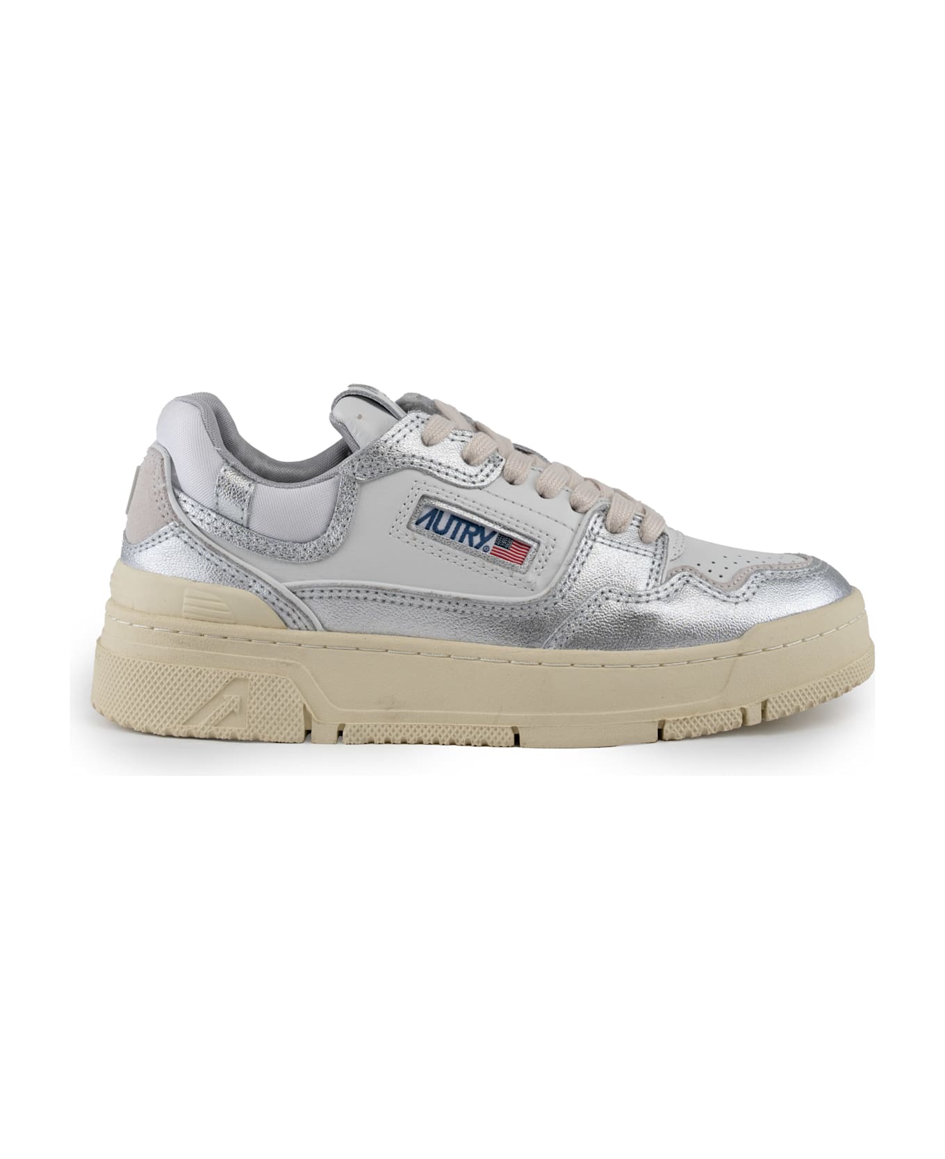 Autry Clc Sneakers In Metal Leather - Met/bot wht/silver